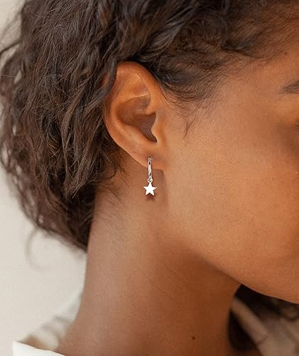 Miniatura 2 de YL Pendientes de aro de plata de ley 925 pulida con estrellacruzluna, círculo, aretes sin fin de 0.591in de diámetro