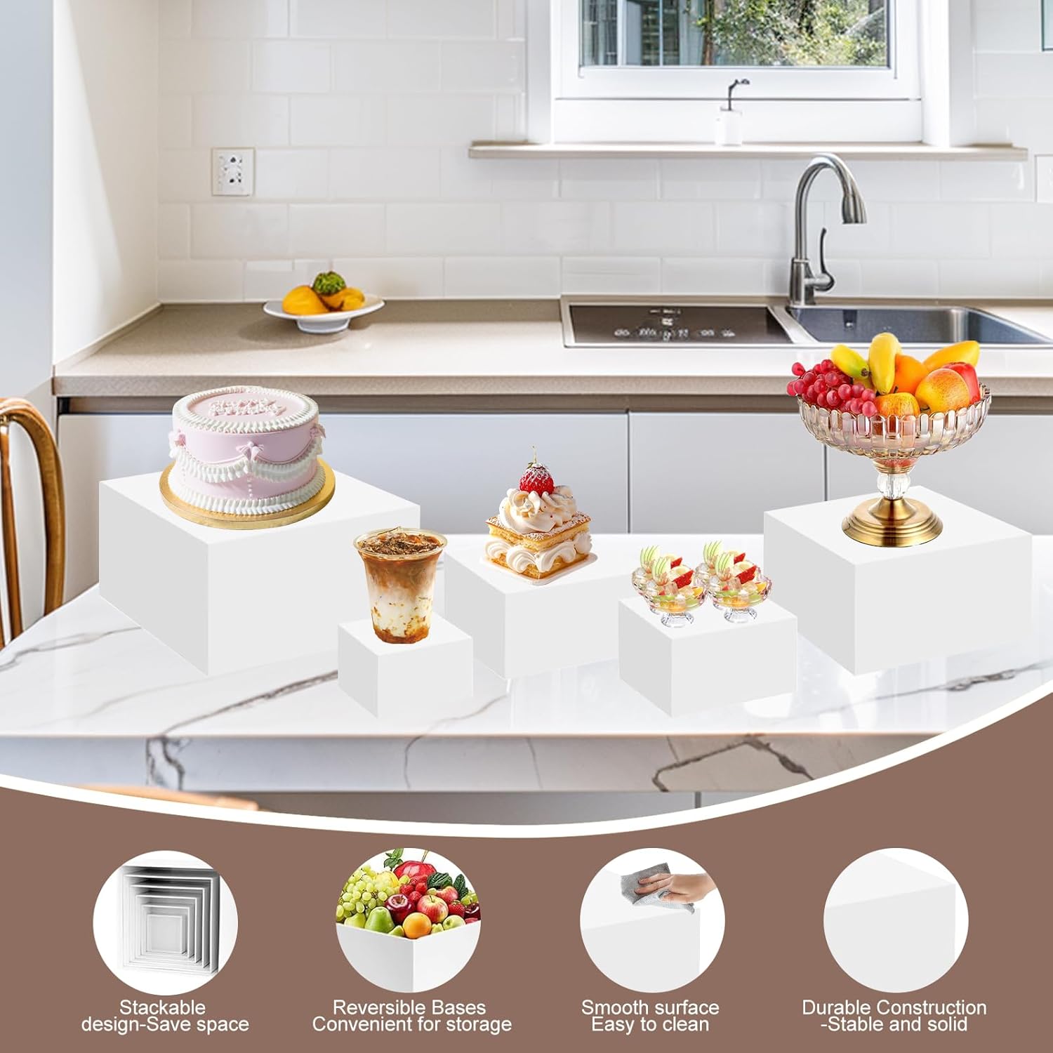 8 Pcs Acrylic Display Risers Set, 11" White Buffet Stands for Desert Food Table Display Catering Jewelry Figures Show( 4" 4" 5" 6" 7" 8" 10" 11")