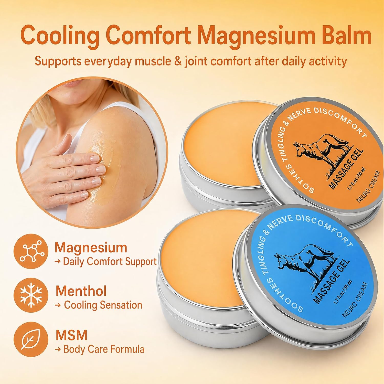 Nerve Relief Balm Variety Pack, Neuro Magnesium Cream with Menthol & MSM, Cooling Massage Balm for Joint & Muscle Comfort, Lavender & Original Scent, 2 Pack (2, Lavender)