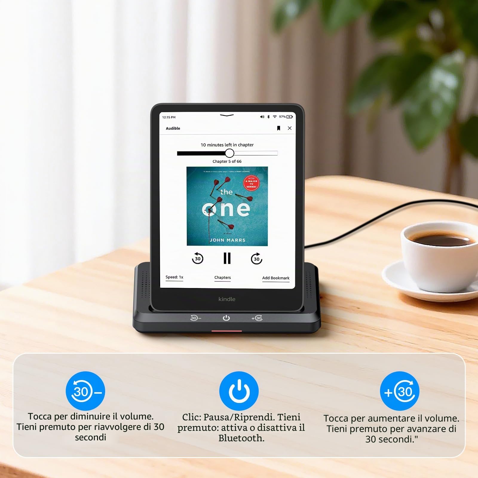 Dock di ricarica wireless con altoparlante per audiolibri | Compatibile con Kindle Paperwhite Signature Edition (2022/2024) & Colorsoft Signature Edition | Stazione di ricarica wireless pieghevole con