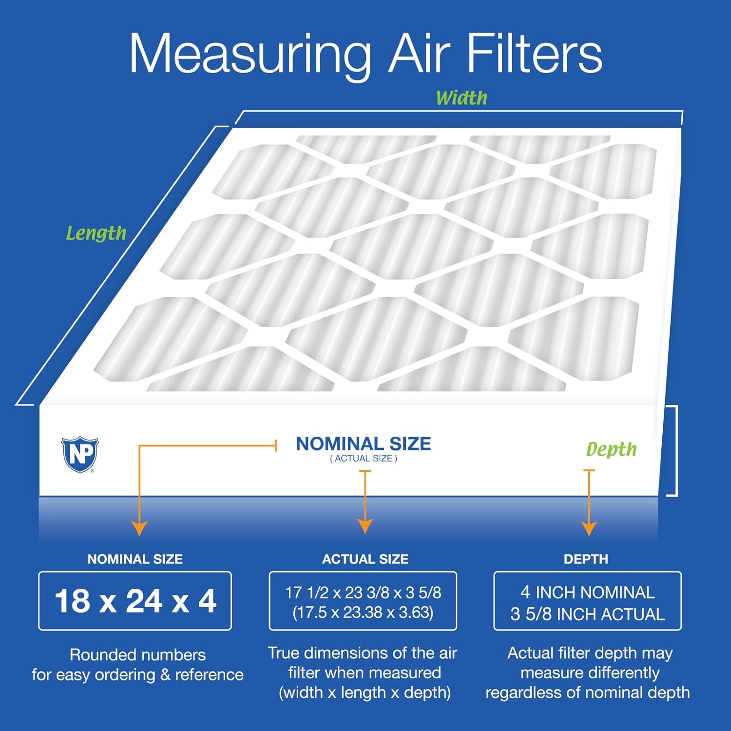 Nordic Pure 18x24x4 (Actual Size: 17 1/2 x 23 3/8 x 3 5/8) Pleated Air Filters MERV 15 Plus Carbon 6 Pack