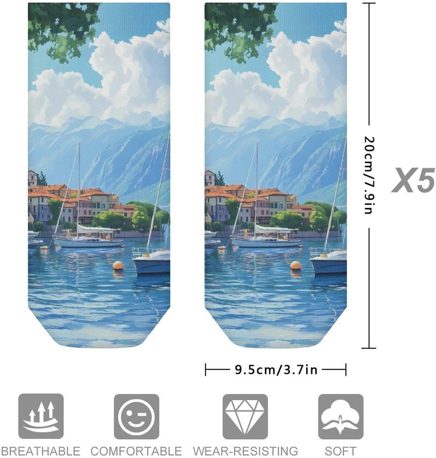 Italy Lake Como Boat 5 Pairs Ankle Socks for Men Women No Show Low Cut Athletic Short Socks