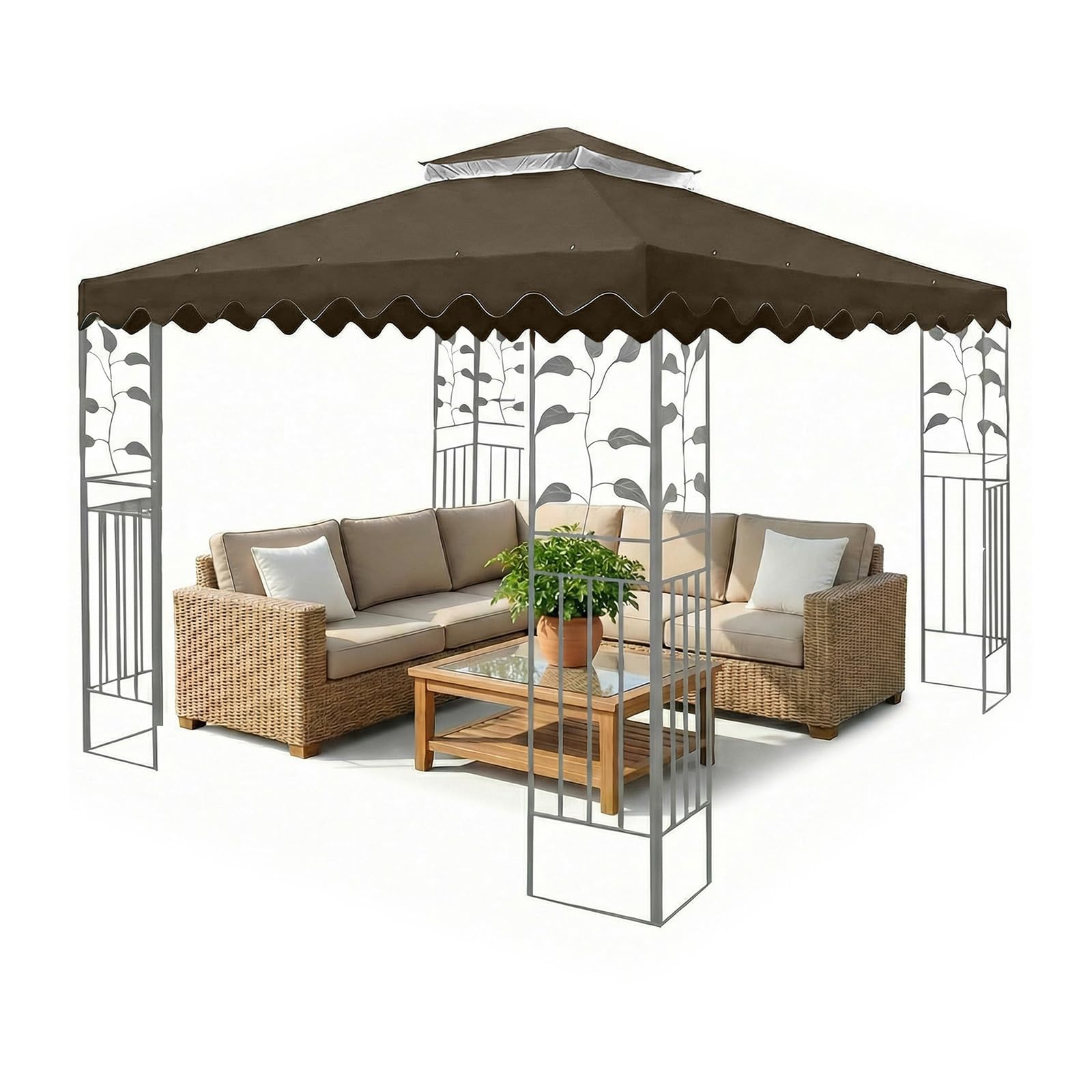 Mingfuxin 3x3M Gazebo Top Cover Replacement, 10FT 2 Tier Heavy Duty Waterproof UV Resistant Patio Canopy Tent Roof Cover with Mosquito Net, Outdoor Garden Sun Shade Replacement Top (TOP COVER ONLY)