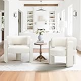 COLAMY Modern Accent Chairs Set of 2, Upholstered Barrel Chairs, Comfy Sherpa Side Arm Chairs with 3 Legs for Living Room, Bedroom, Reading, Cream