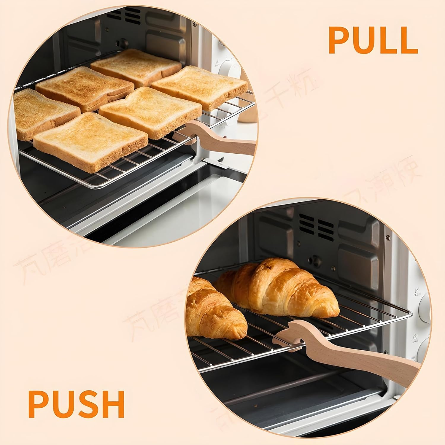 2Pcs Oven Rack Puller, Wood Oven Push Pull Stick Tool, Prevent Scalding Wooden Pull out Hot Racks Safely, Long Handle Toaster Accessories for Kitchen Toaster Ovens Air Fryer