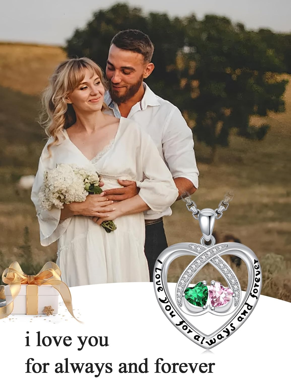Birthstone Necklaces for Women I Love You for Always and Forever Heart Pendant Necklace Anniversary Jewelry Christmas Valentine Mothers Day Birthday Gifts for Her Wife Girlfriend - Image 2
