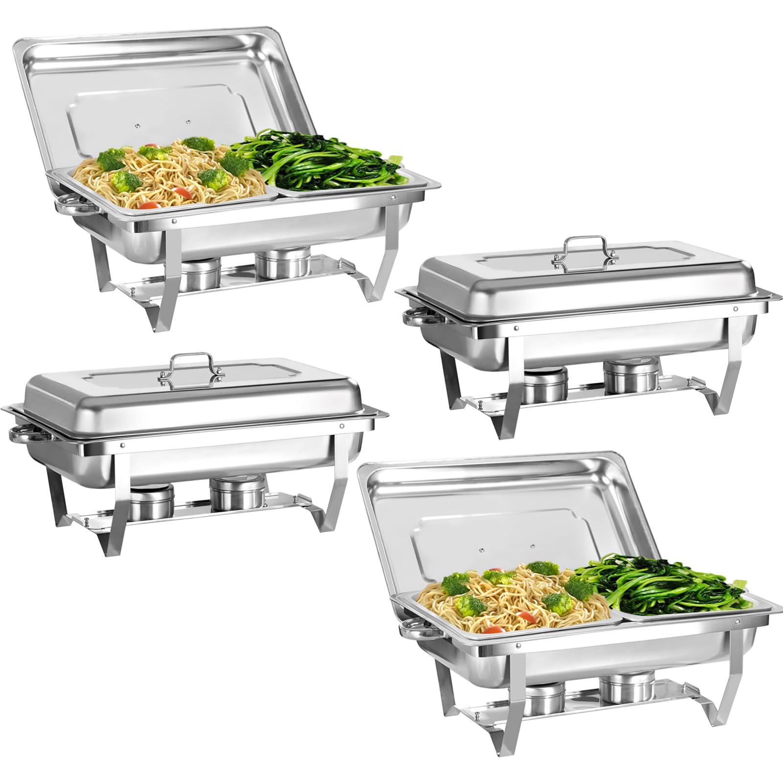 XYJBHB Chafing Dish for Buffet, 4 Pack 8QT Stainless Steel Chafing Servers Food Warmer Set with 8 x 1/2 Size Food Pan for Kitchen Party Banquet Dining