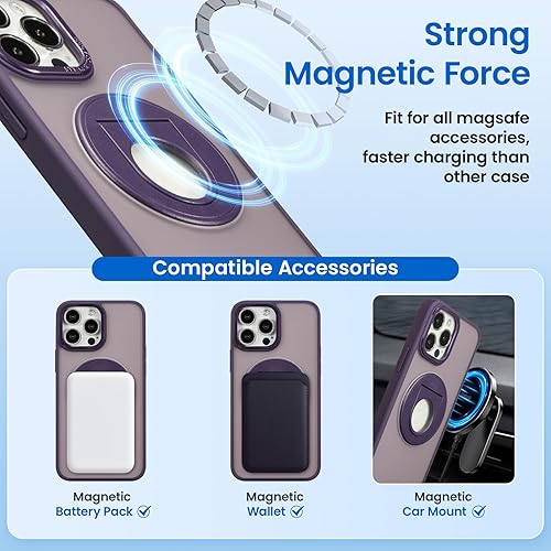Miniatura 2 de ZCDAYE Funda para iPhone 13 Pro Max con soporte, compatible con soporte giratorio invisible de carga inalámbrica, funda protectora translúcida de