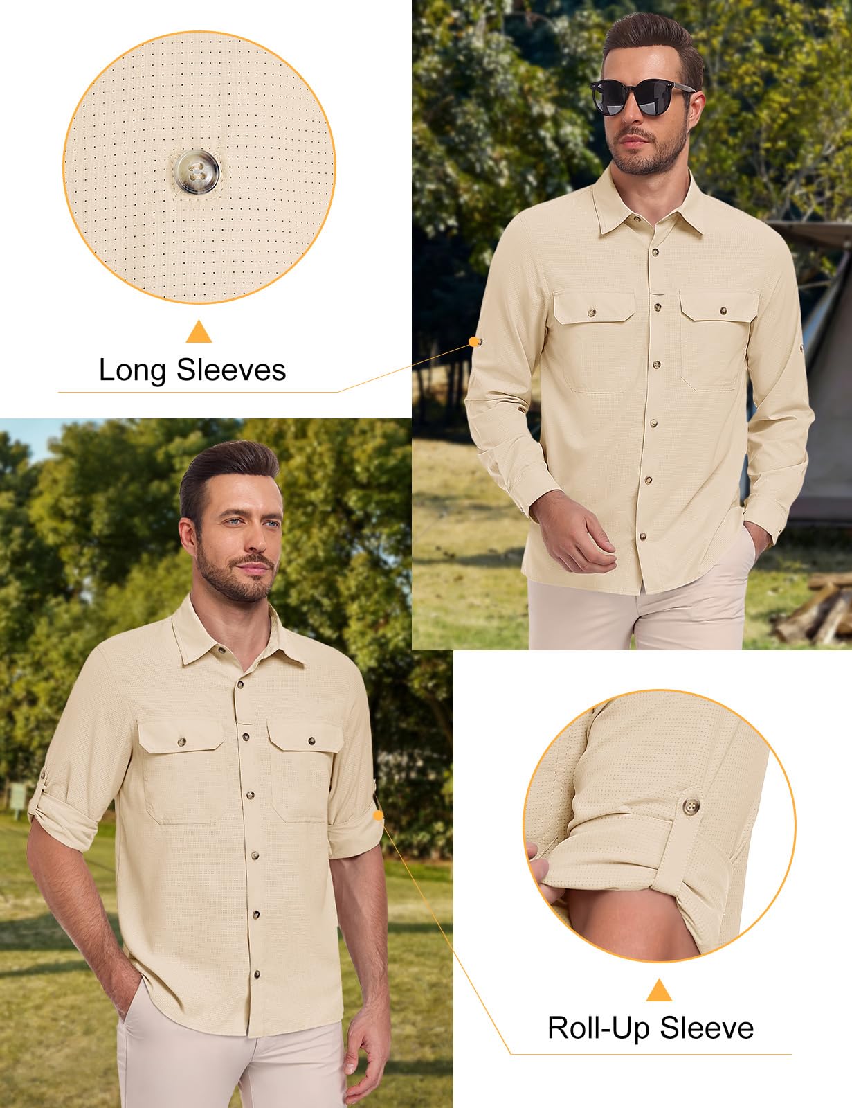 heekpek Camicia Uomo Manica Lunga Estive UPF 50 Maglietta Anti UV Traspirante Funzionale Camicie per Safari Trekking Pesca