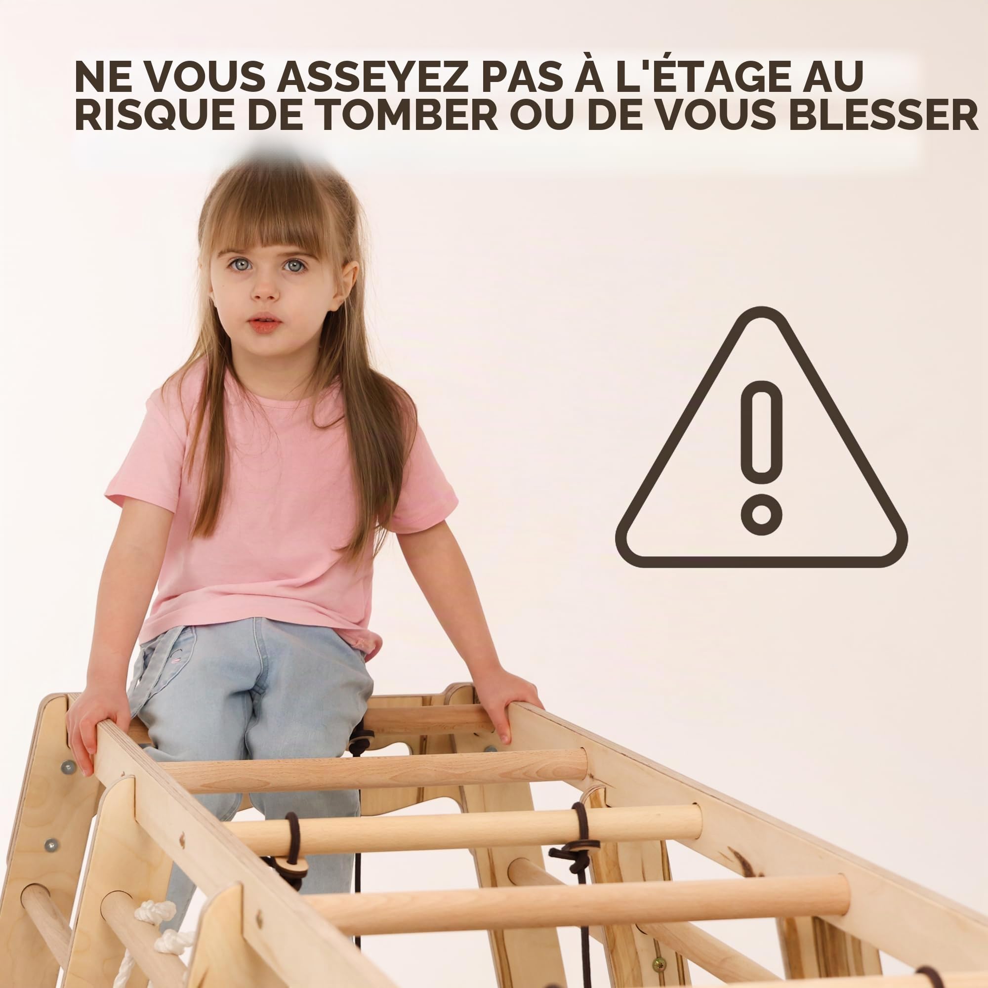Jungle gym d’intérieur en bois 9-en-1 pour enfants, avec espalier suédois, barres de singe, barre de traction, anneaux, balançoire, échelle de corde, planche d’escalade, toboggan et plateforme