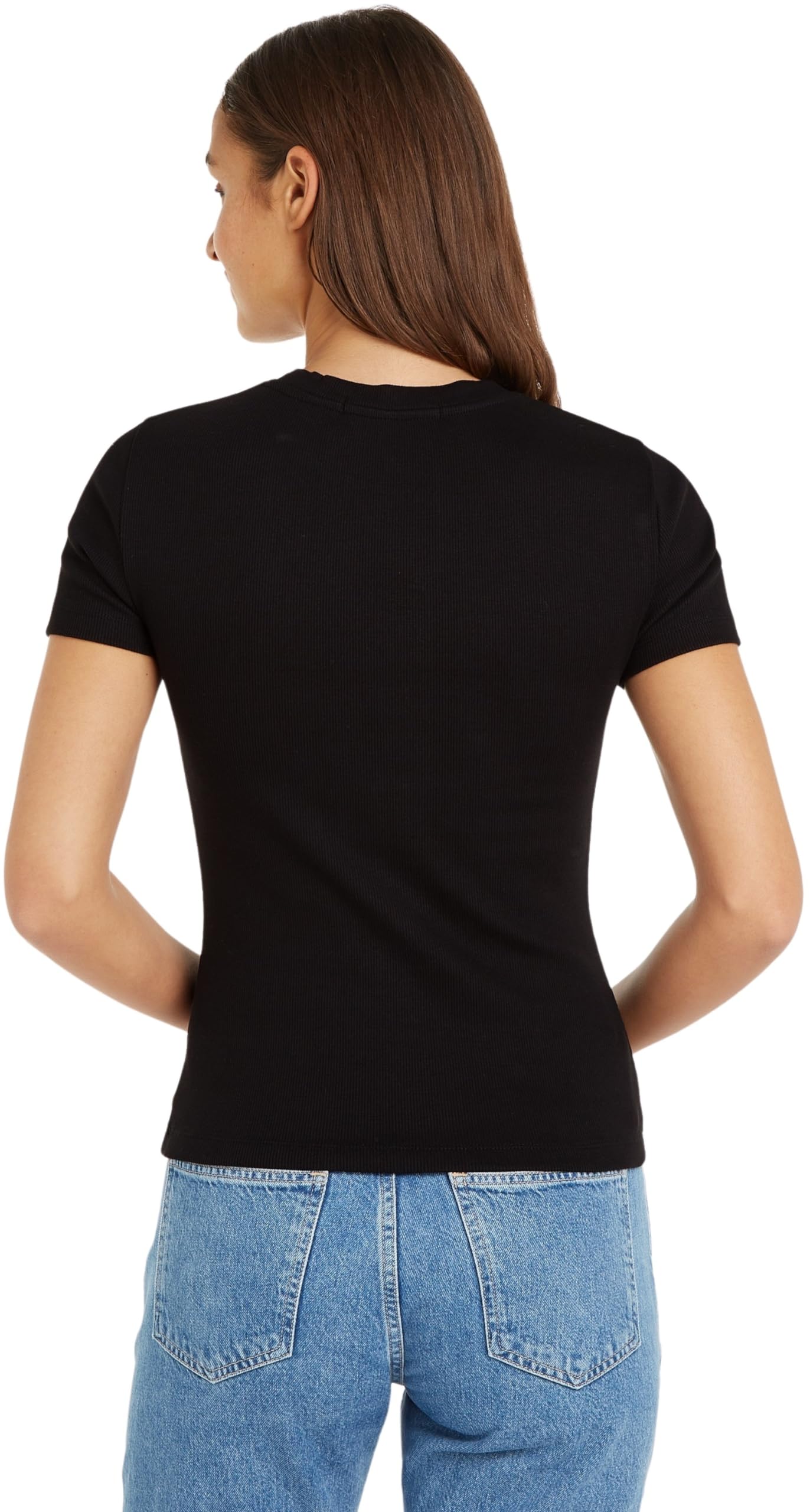 Calvin Klein Woven Label Rib Baby Tee J20j223552 Maglietta a Maniche Corte Donna