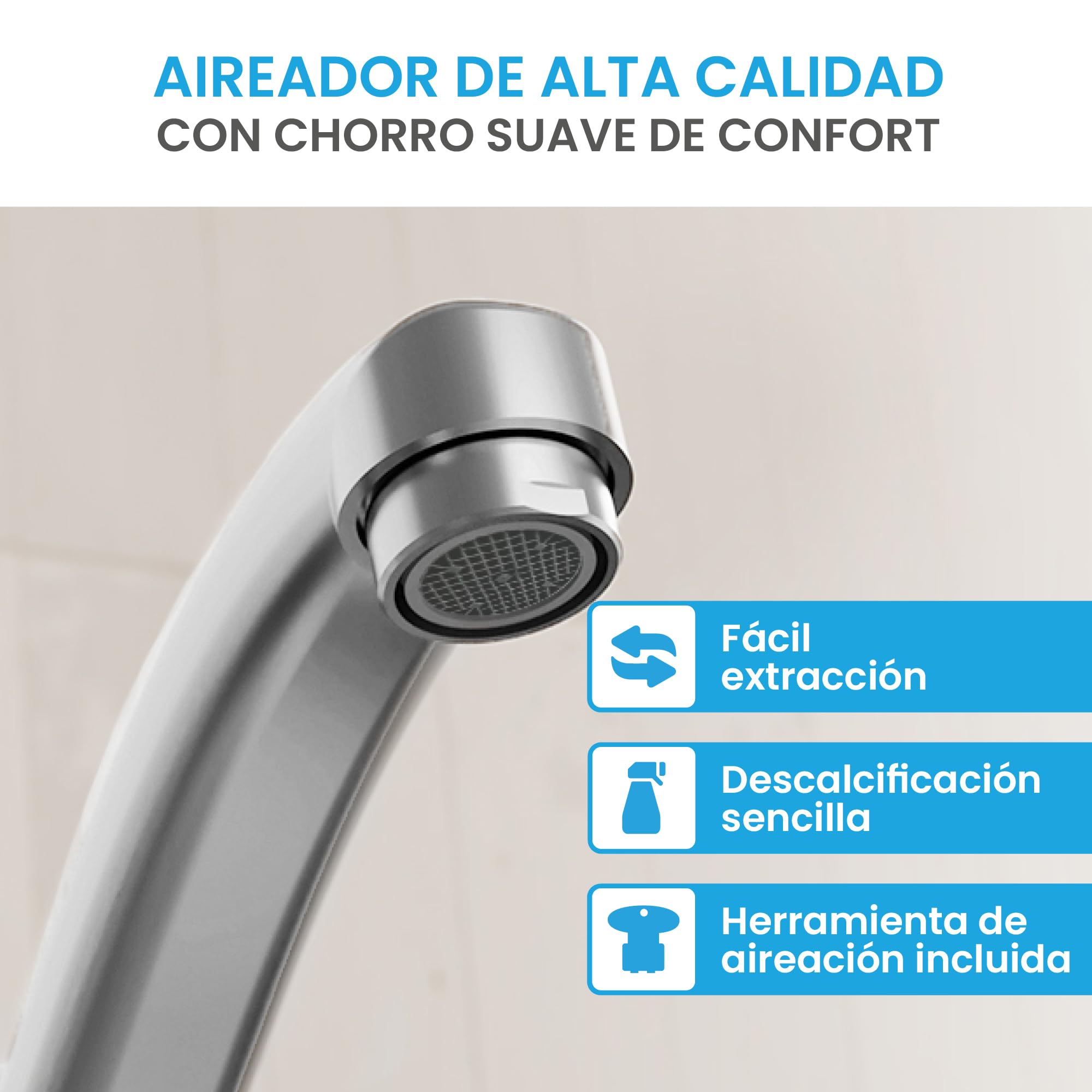 Bächlein Grifo de Cocina Giratorio 360 Grados (Cromo)- Mezclador Monomando de Fregadero Cromado con Caño Giratorio 360°, Grifo Para la Cocina en Diseño Extra Sólido