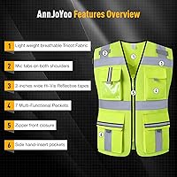 Vista 3 de Chaleco de seguridad clase 2 con cremallera frontal y múltiples bolsillos, chaleco de alta visibilidad, cumple con las normas ANSI/ISEA