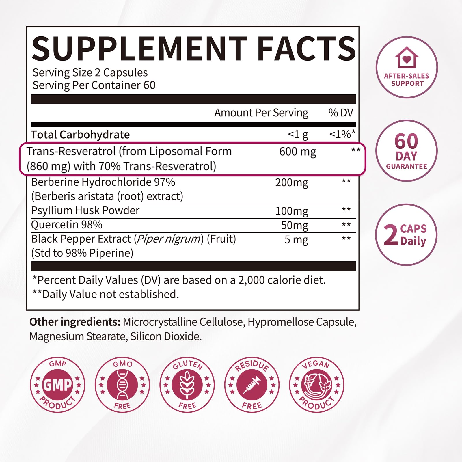 Resveratrol Supplement, 98% Pure Trans Resveratrol 600mg with Liposomal Delivery - Supports Antioxidant, Cholesterol Health, Heart Health, Energy - Vegan, 120 Capsules