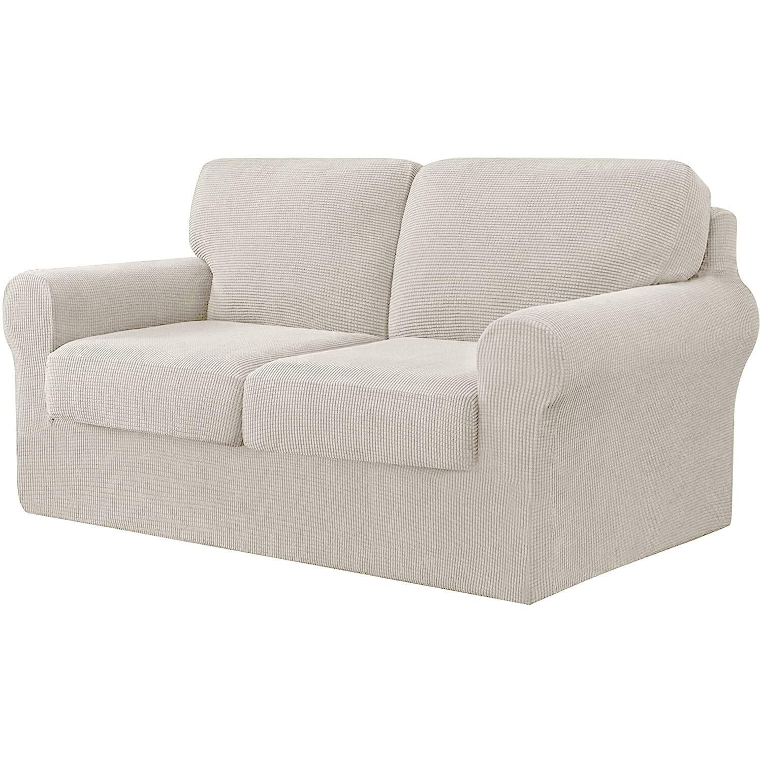 Funda de sofá elástica Funda de sofá de 2 plazas con 2 respaldos y 2 Fundas de Cojines de Asiento Separados Funda de sofá for Muebles 145-178 cm 5 Piezas(Beige)