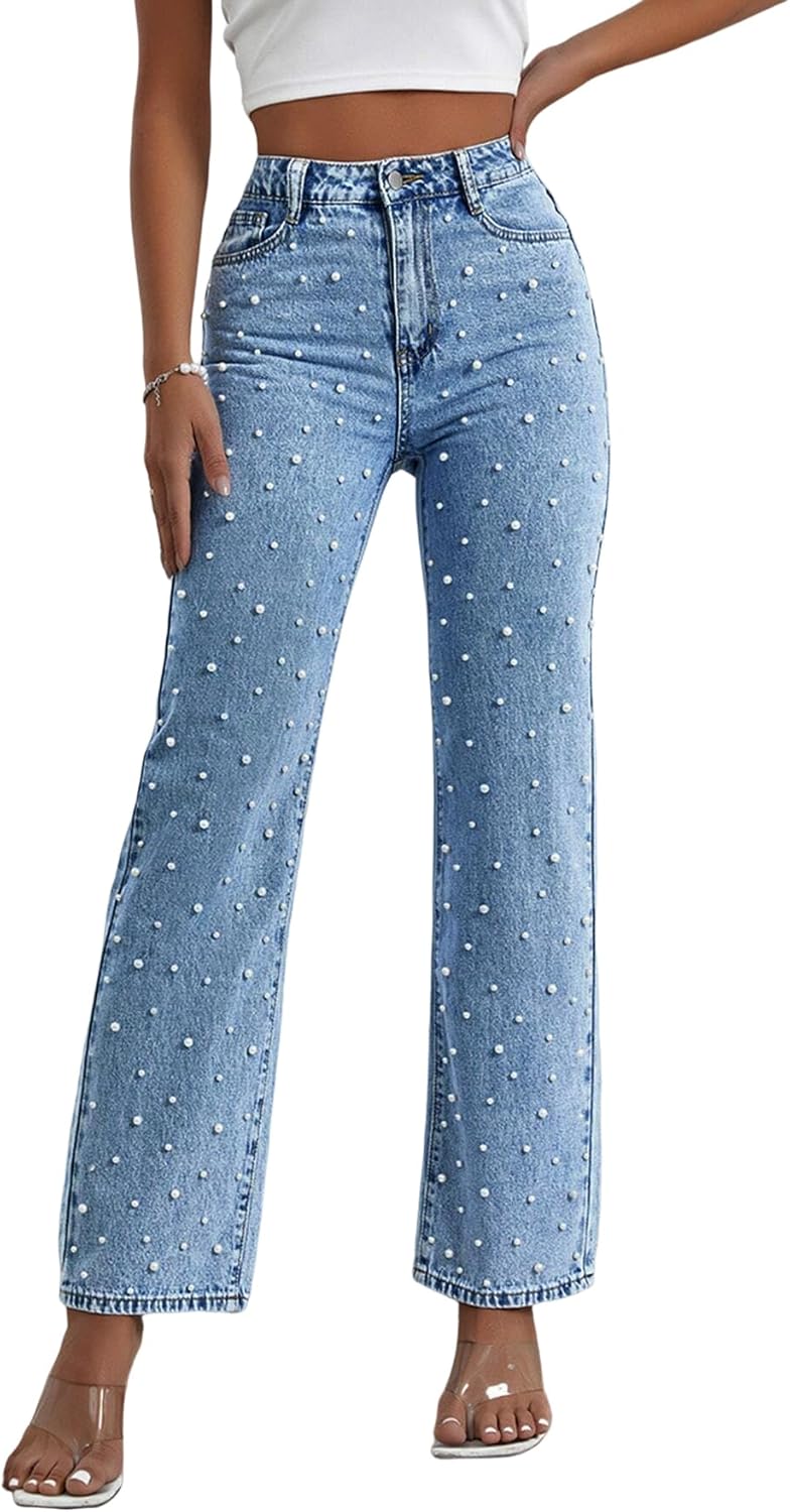 Kedera Women's High Waisted Jeans Boyfriend Baggy Wide Straight Leg Casual Denim Pants Trousers