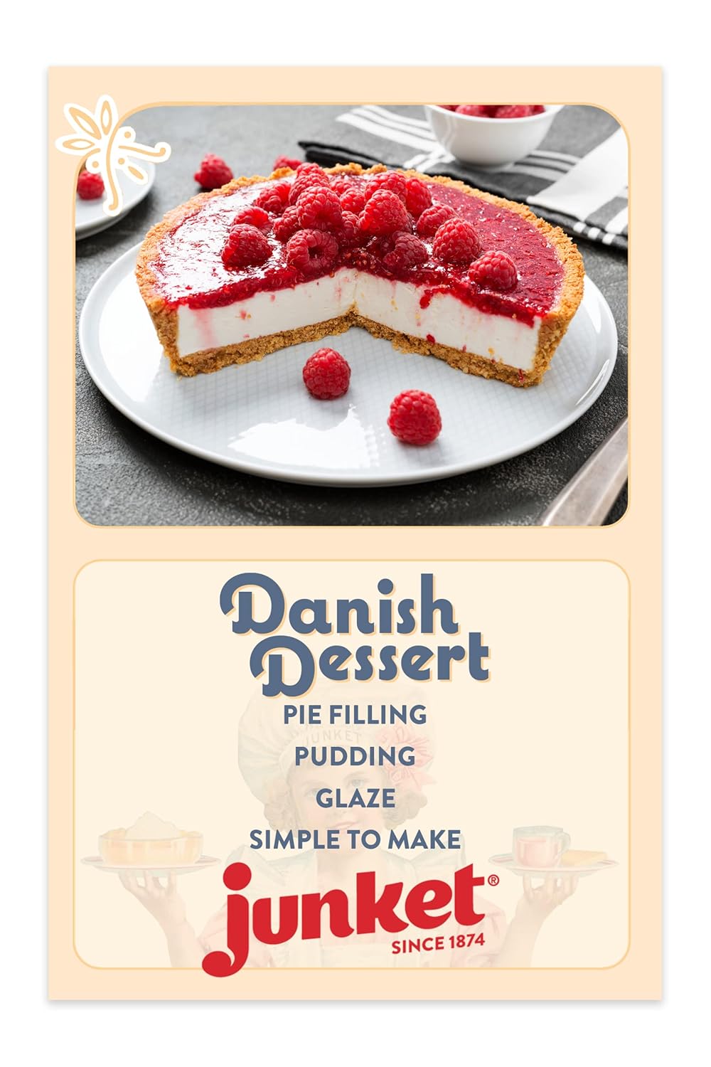 Junket Danish Dessert Raspberry Mix - for Raspberry Pie Filling, Cheesecake Topping, Sauces, Puddings, and Glazes. Easy! Add Water, Heat 60 Seconds, Add Fresh Fruit - Enjoy! 4.75 Ounce (Pack of 12)