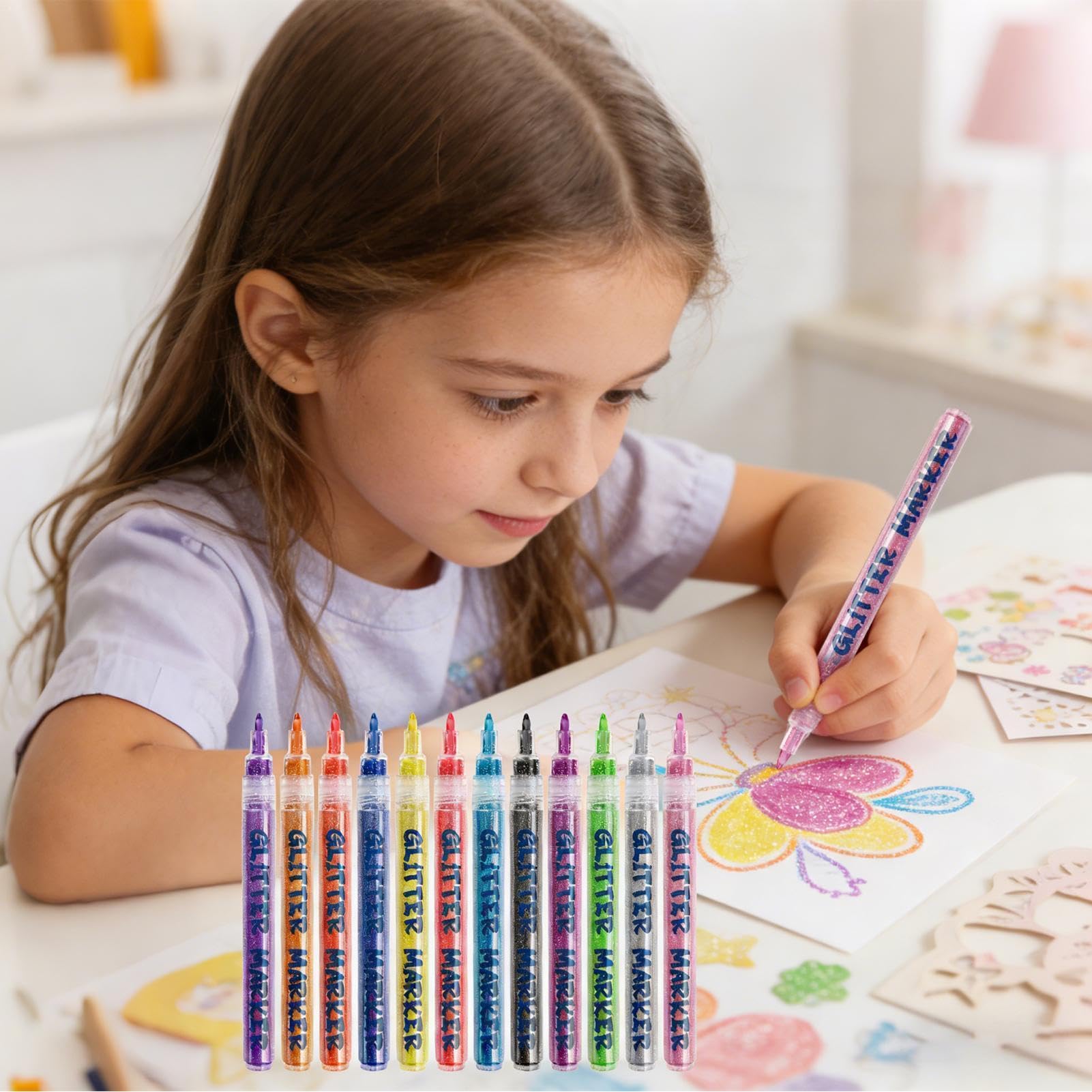 Generisch Penne glitterate per bambini, matite da disegno senza sbavature