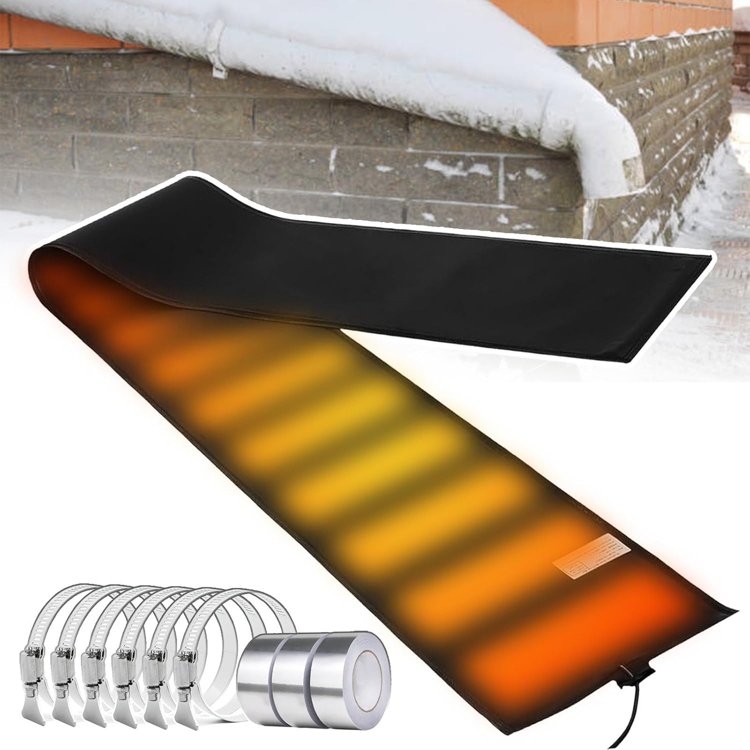 Roof Snow De-Icing Kit, Outdoor Electric Snow Melting Mats for Roof and Gutters, Roof Heat Tape for Ice Dam & Pipe,50℃/122℉ | PVC Flexible Material-Supports Curling 610cm/20ft