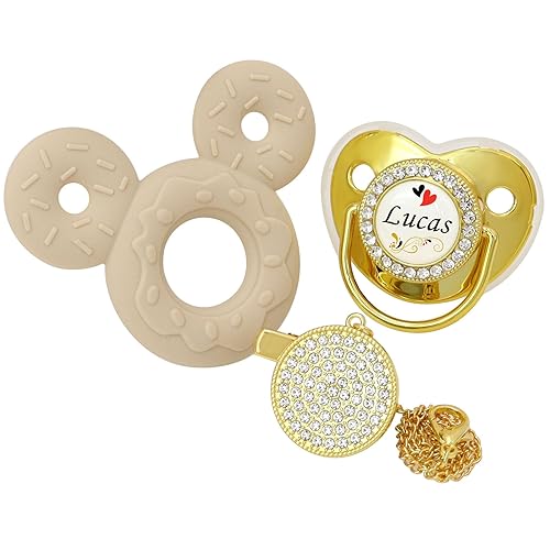 Personalized Pacifier And Pacifier Clip Set With Name,Custom Pacifier,Custom Name & ChainSilicone Teethers Toys, Luxurious Ideal Gift For Newborns