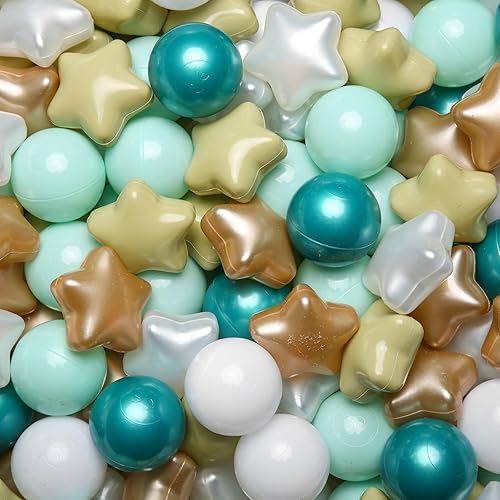 GOGOSO Pelotas verdes con estrellas para niños pequeños, bolas de plástico para niños, tienda de campaña de juego para pelotas, juguetes de agua