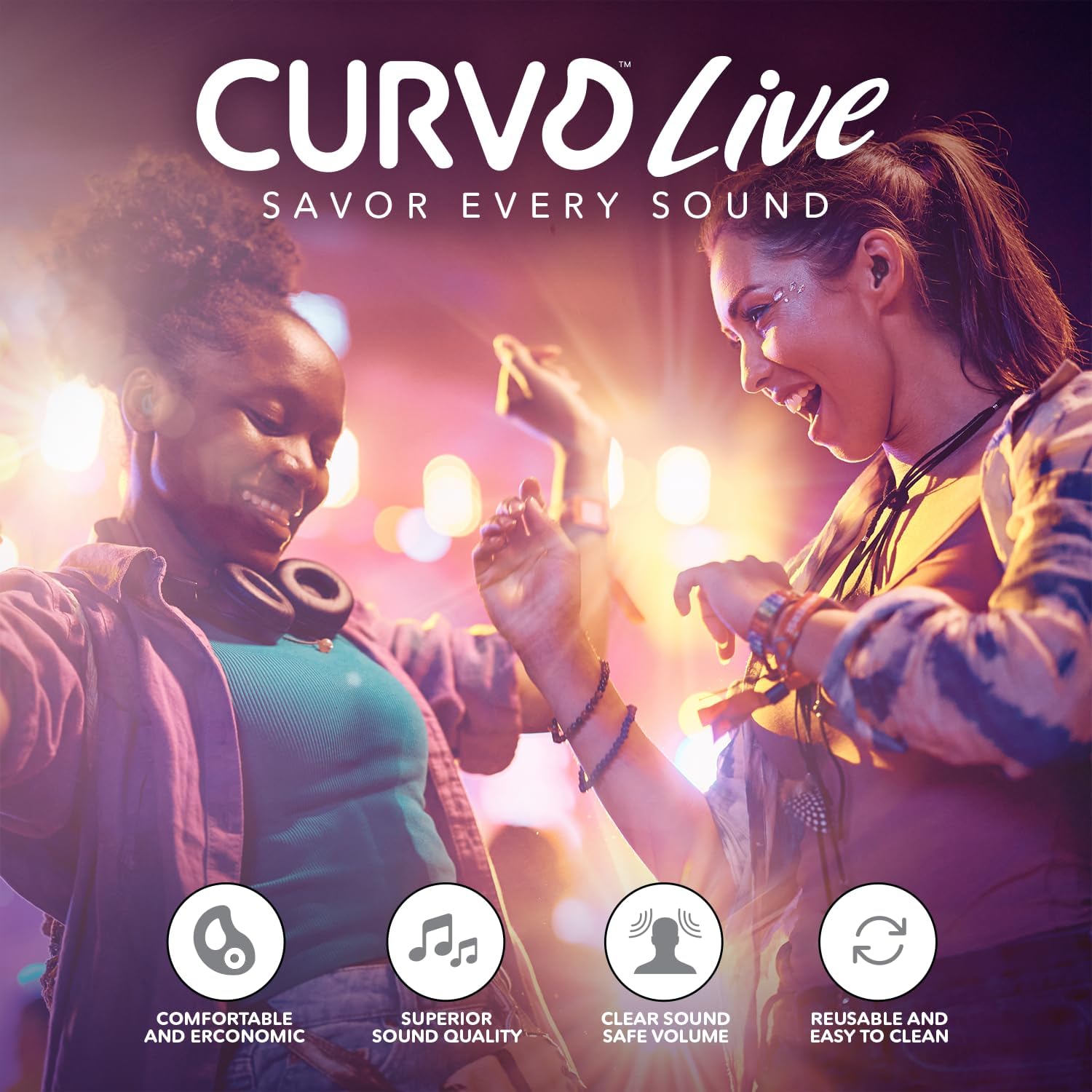 CURVD Live Stylish High-Fidelity Concert Earplugs for Live Events up to 14 dB Noise Reduction, 5 Tip Sizes & Carry Case