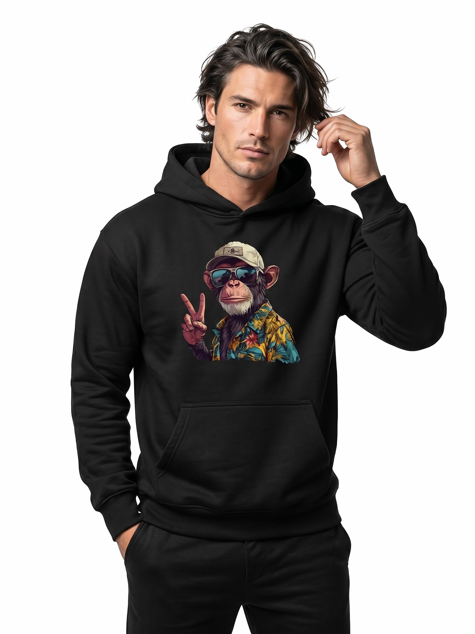 MAKAYA Sudadera con Capucha Hombre Mono - diseño Divertido Retro con Gafas Estilo Vintage