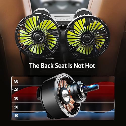 Miniatura 8 de Xximuim Ventilador de refrigeración para automóvil, ventilador de aire de refrigeración de doble cabeza ajustable de 360, motor sin escobillas,