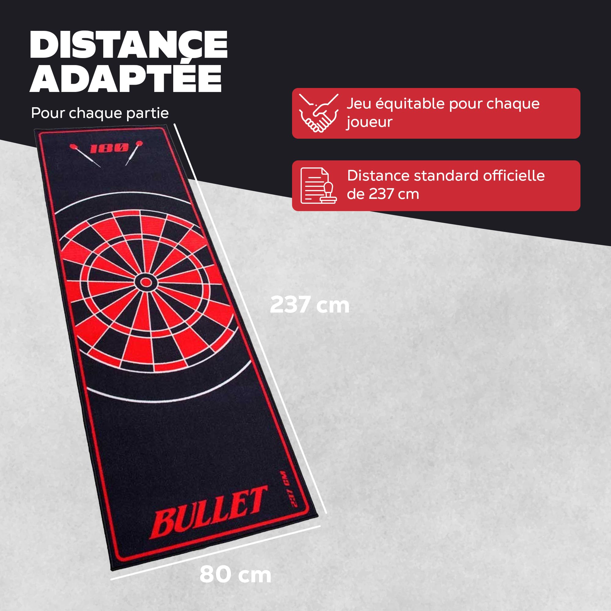 Tapis de fléchettes professionnel 237 x 80 cm pour maison bureau bar fêtes dimensions de tournoi oche