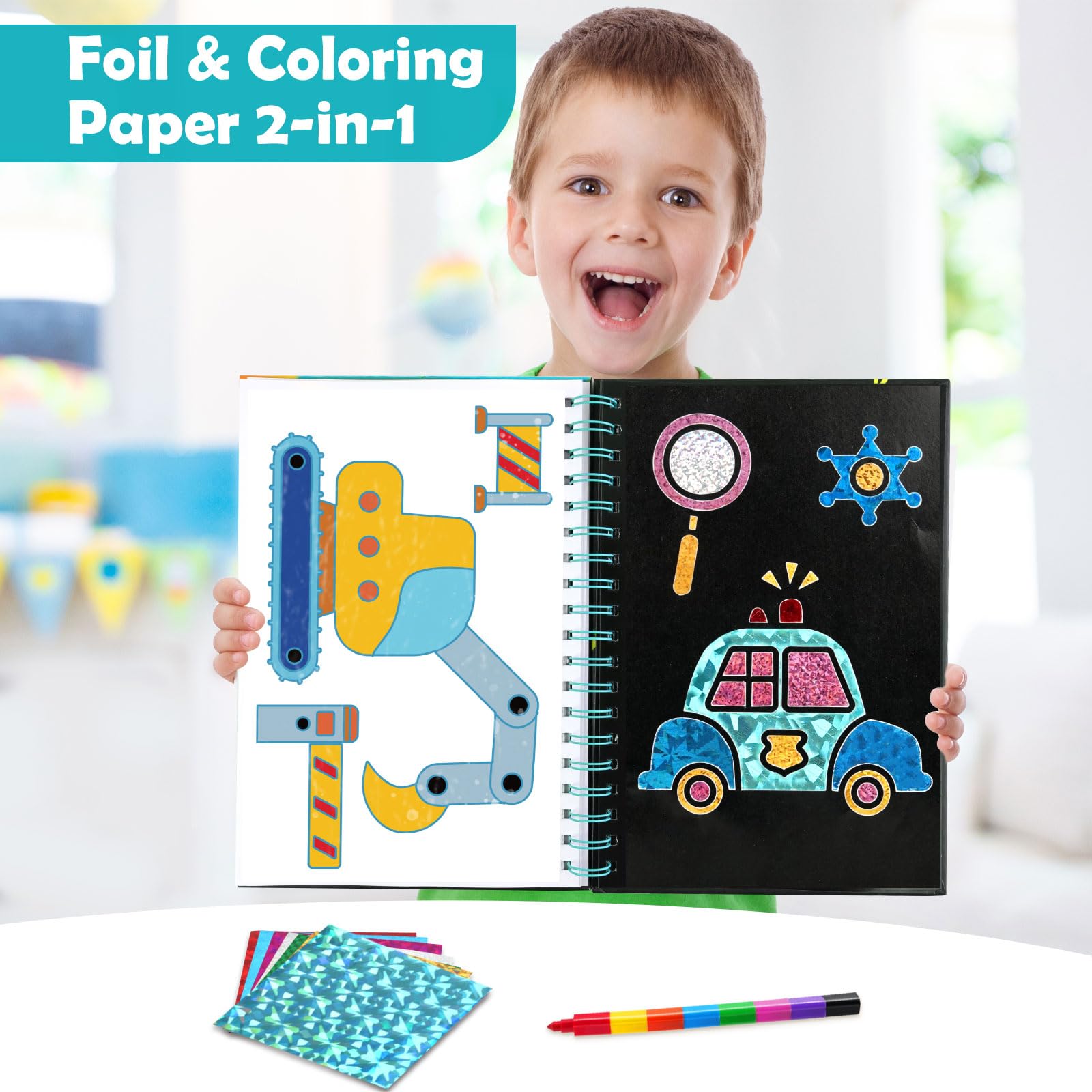 FUNNYB&G Foil Art per bambini Arte e attività artigianale: giocattoli da viaggio creativi per attività fai da te, kit fai da te per bambini | regalo ragazza 4 5 6 7 8 9 anni (Trasporto)