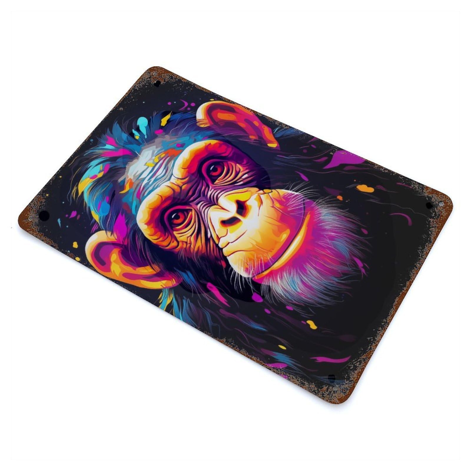 Neon Chimpanzee 11.8"x7.9" Aged Metal Wall Plaque, Classic Wall Plaque for Basement, Hobby Room And Garage Decor