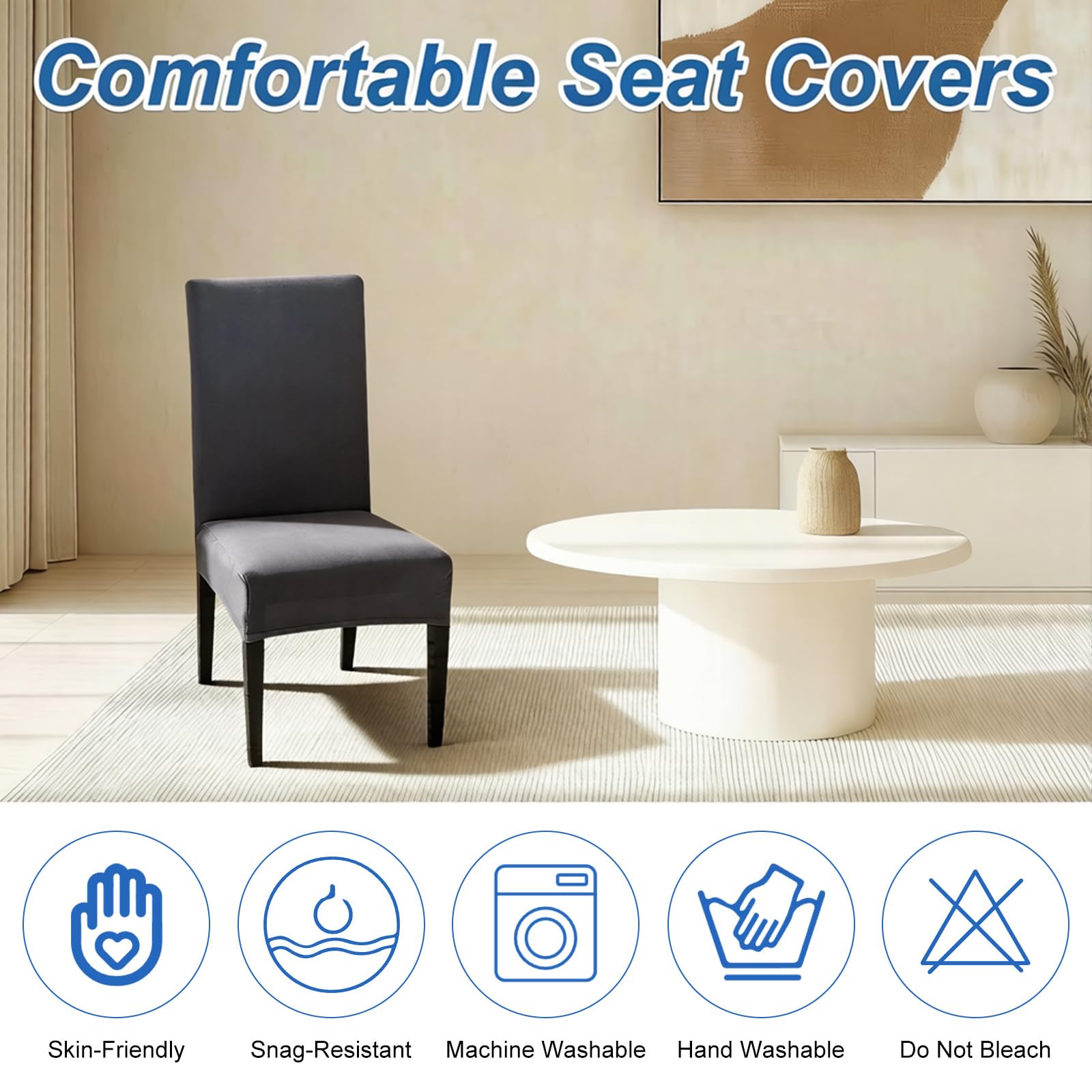 6 Piezas Fundas Sillas de Comedor, Fundas para Sillas de Comedor, Fundas Sillas, Funda para Sillas Elástica, Ajustables, Lavables y Extraíbles, para Salón, Cocina, Oficina, Gris