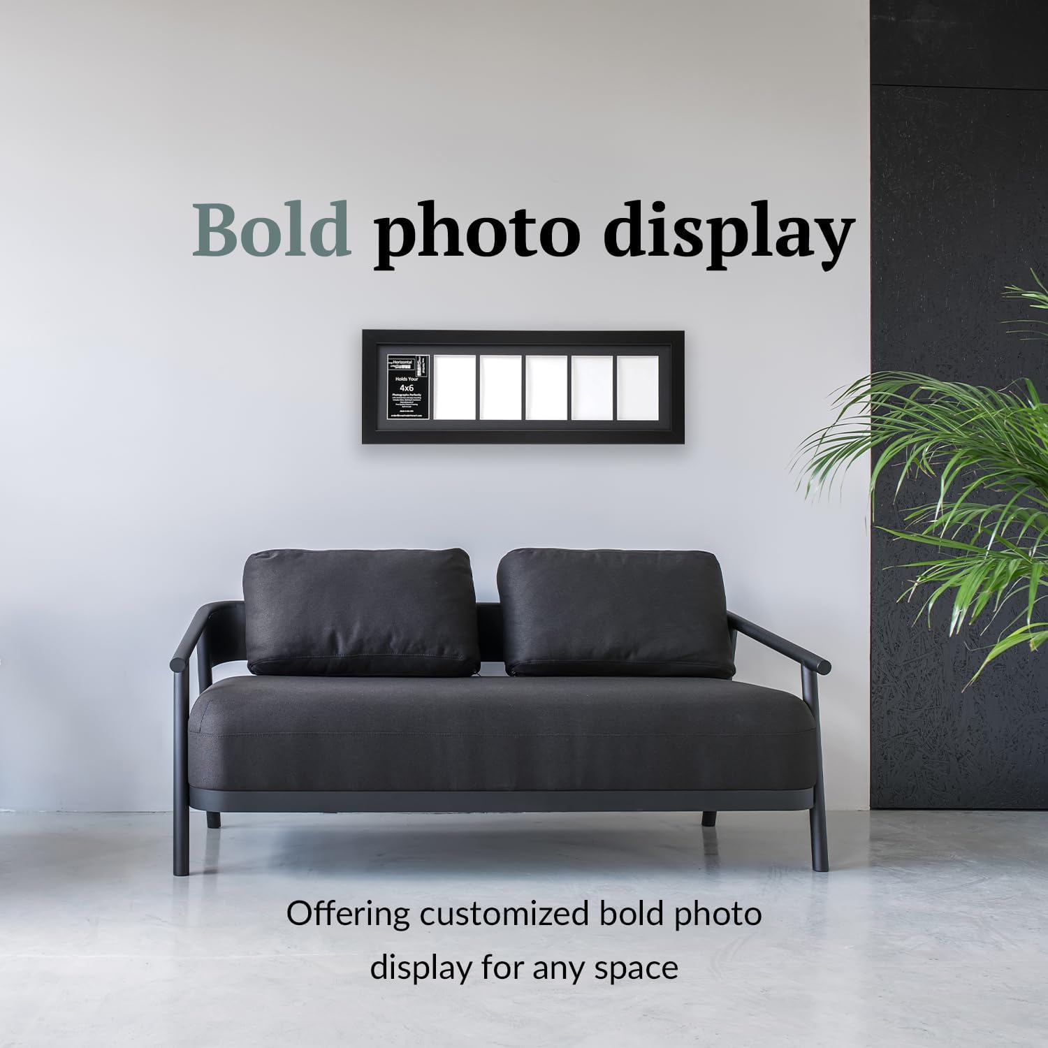 Creative Letter Art 4” x 6” Multiple Opening Picture Frame Collage with 6 holes, Manhattan Black Frame with 8 x 26-inch Black Mat, Full-Strength Glass, Photo Collage for Wall, 6 Openings