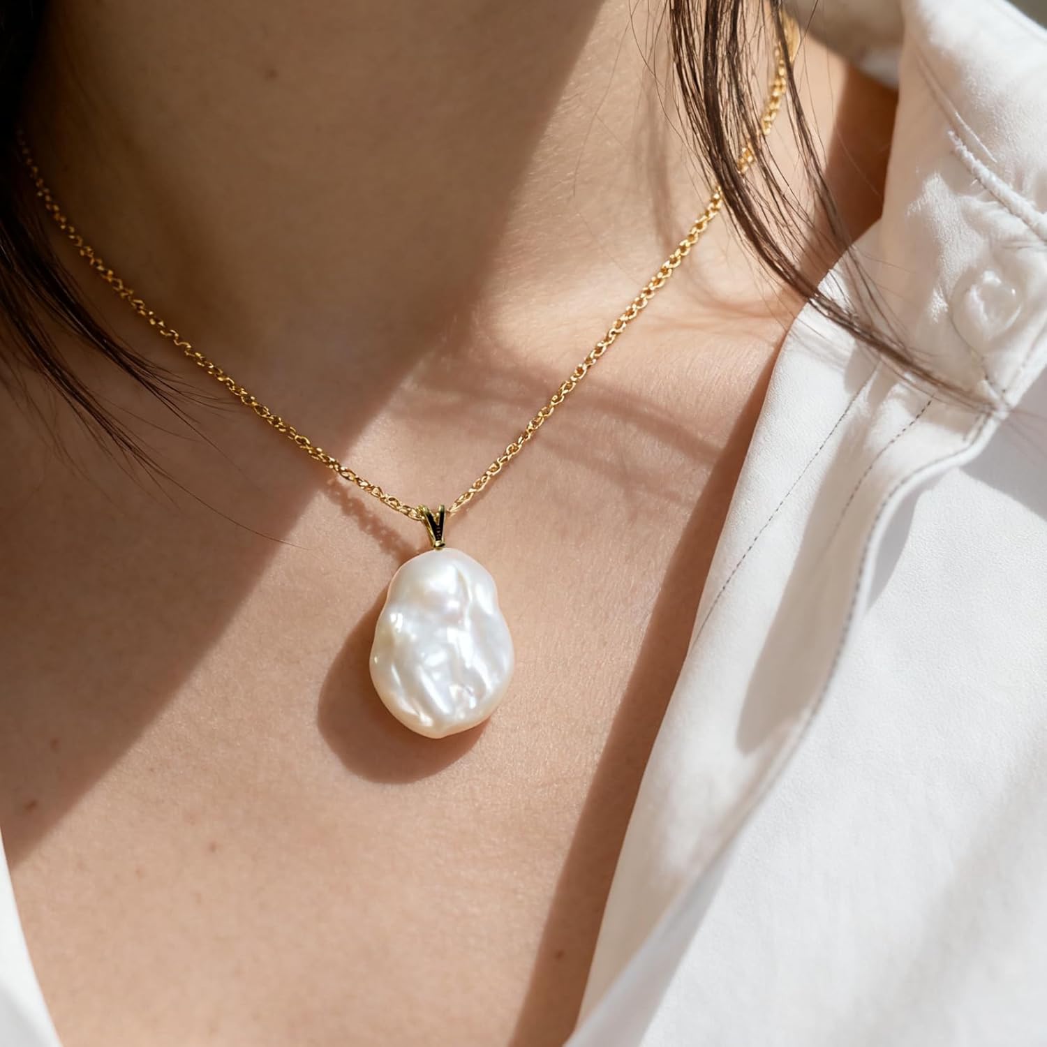 Freshwater Cultured Baroque Pearls Necklace in White|18K Gold Plated | 925 Sterling Silver|Jewelry Gift for Women - Image 2