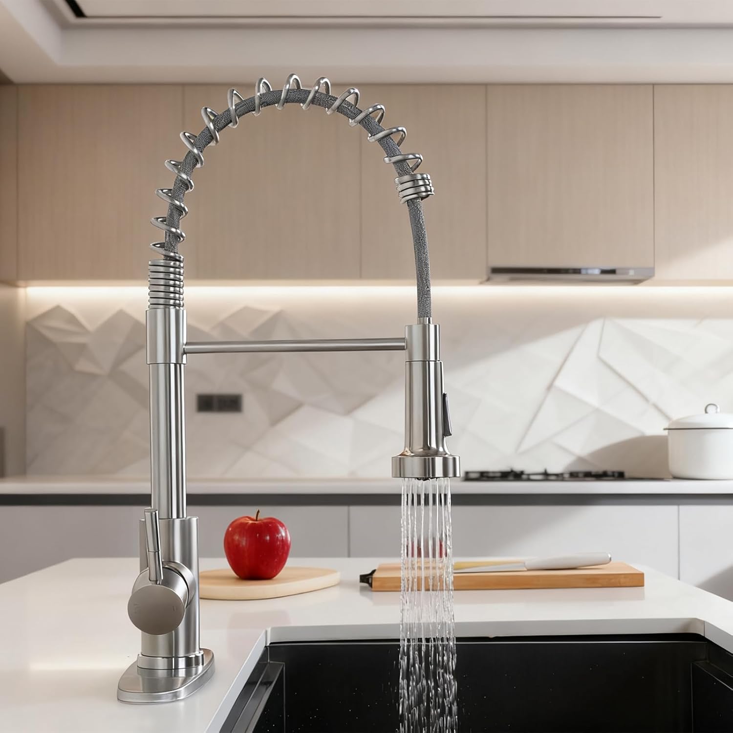 Comllen Kitchen Faucet with Pull Down Sprayer Brushed Nickel Stainless Steel 1 Handle Pull Out Spring Sink Faucets 1 Hole Or 3 Hole Dual Function for Outdoor Utility Camper Laundry Rv Wet Bar - Image 7