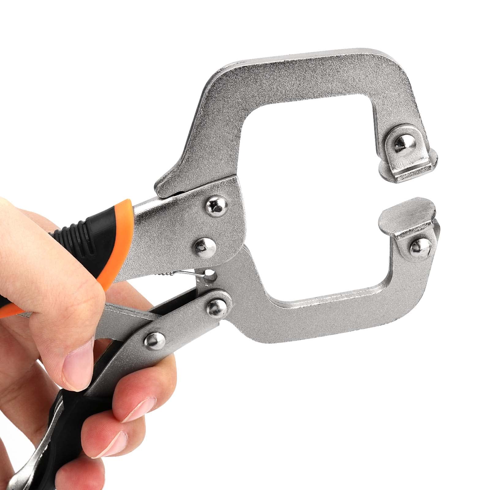 JEUIHAU Lot de 4 pince à étau soudage en métal, colliers de serrage en C de 15,2 cm en métal avec vis réglables et coussinets pivotants pour le travail du bois, le soudage, l'alignement, les armoires