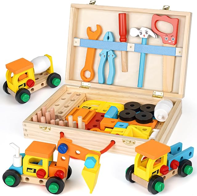 Vanplay Wooden Toys Kids Tool Set Pretend Play Toy Kids Tool Kit Kids Toys for 2 3 4 5 Years Old Boys Girls Gifts (53 PCS)