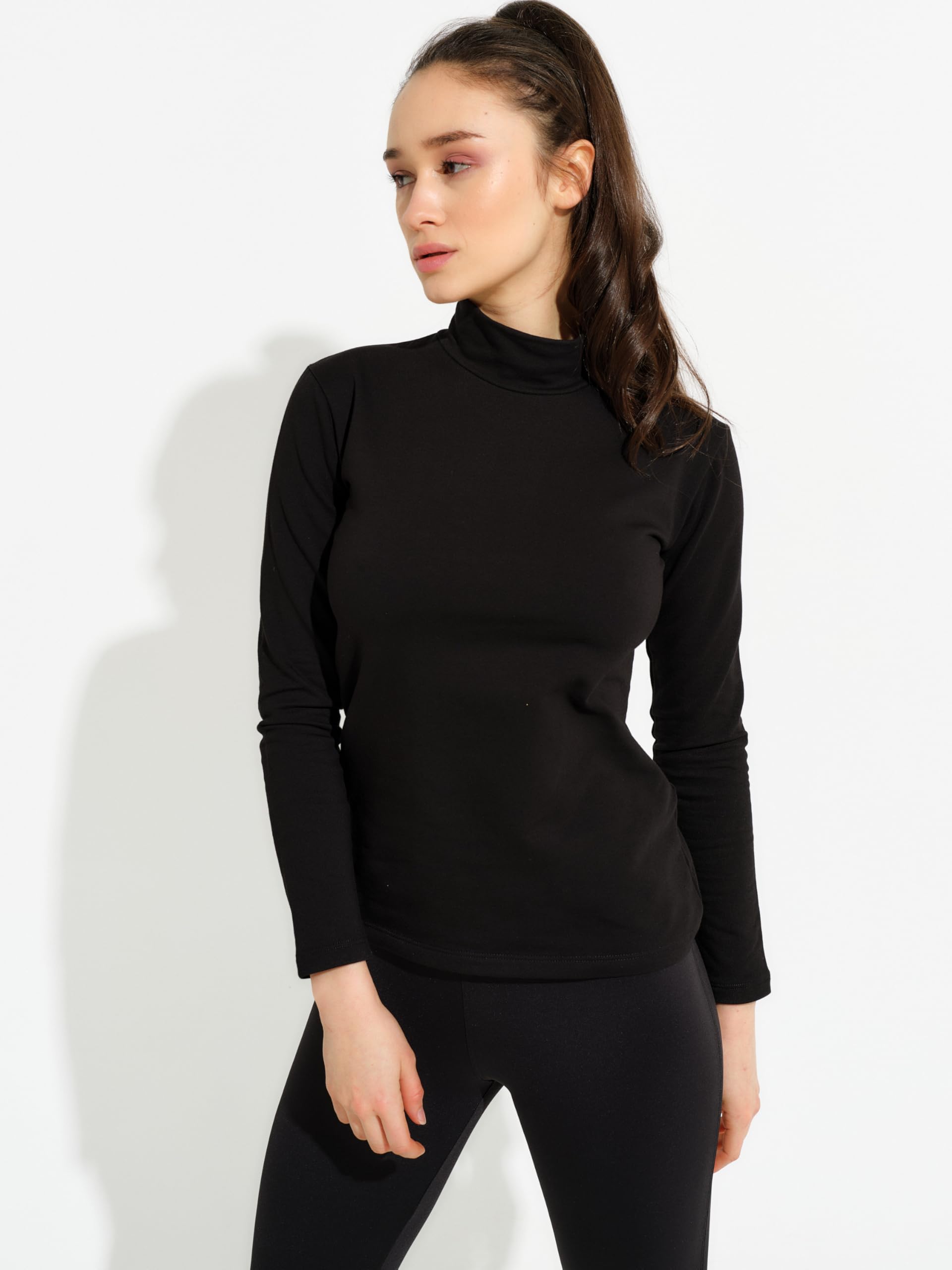 Evoni T-shirt thermique à manches longues - T-shirt d'hiver doublé en coton et élasthanne - Chaud, doux et élastique - Basic moulant pour l'automne et l'hiver