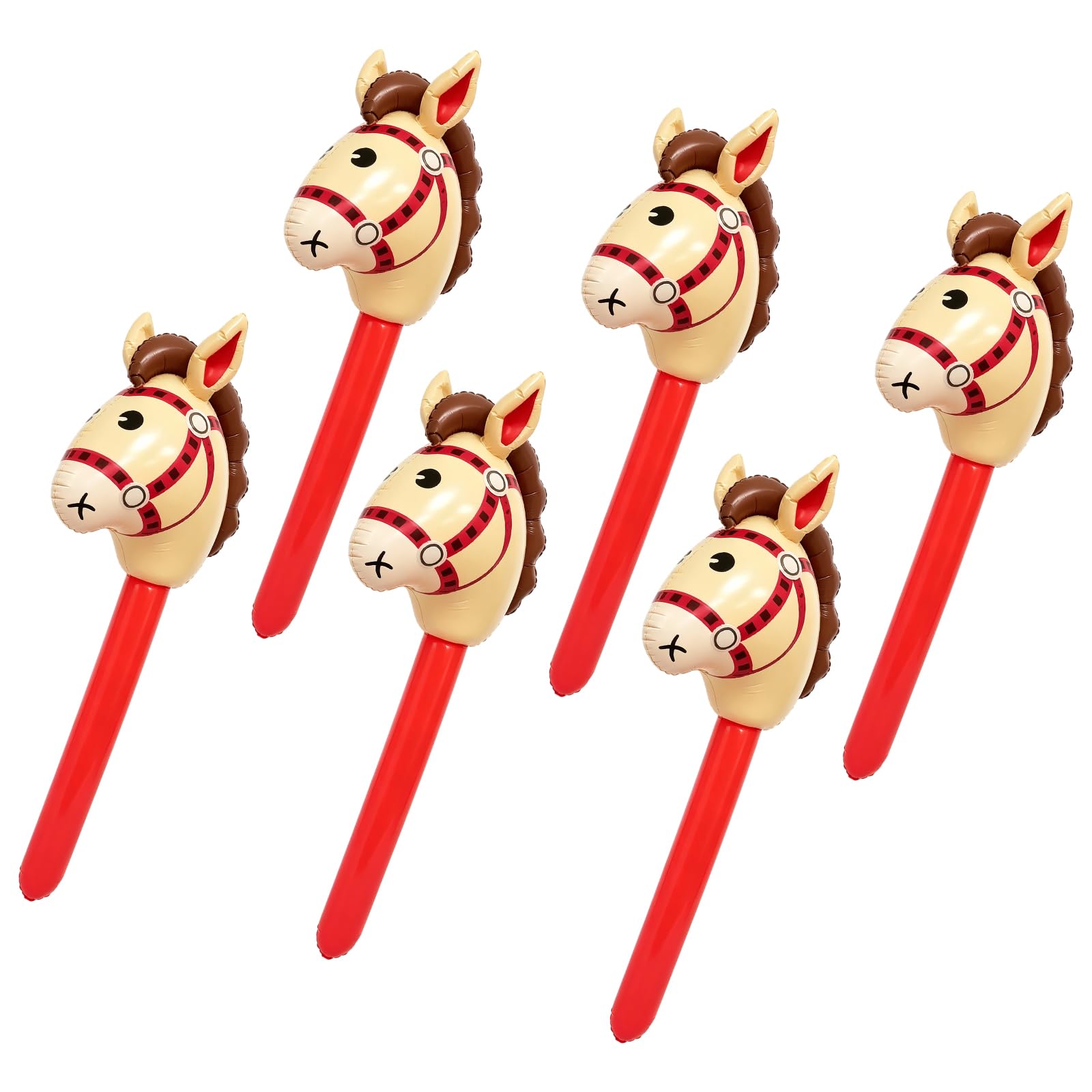 6 Inflatable Horse Sticks, Red Hobby Horse Party Props, Western Party Decorations, Cowboy Themed Events, Inflatable Hobby Horse, Horse Balloons, 95x21x24 cm Dimensions, Party Games Props