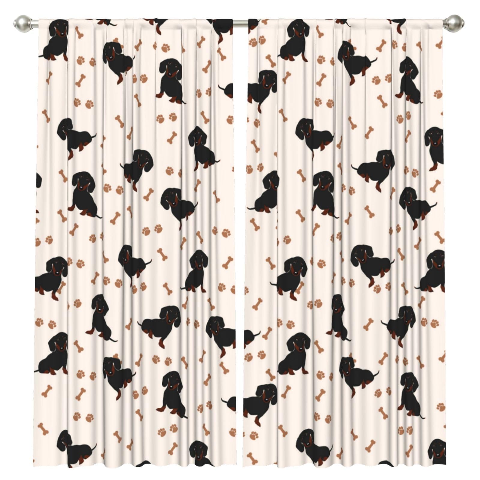 InOmak Dog Dachshund, 2 Panels Window Curtains 52 x 84 Inch Blackout Curtains for Living Room Bedroom