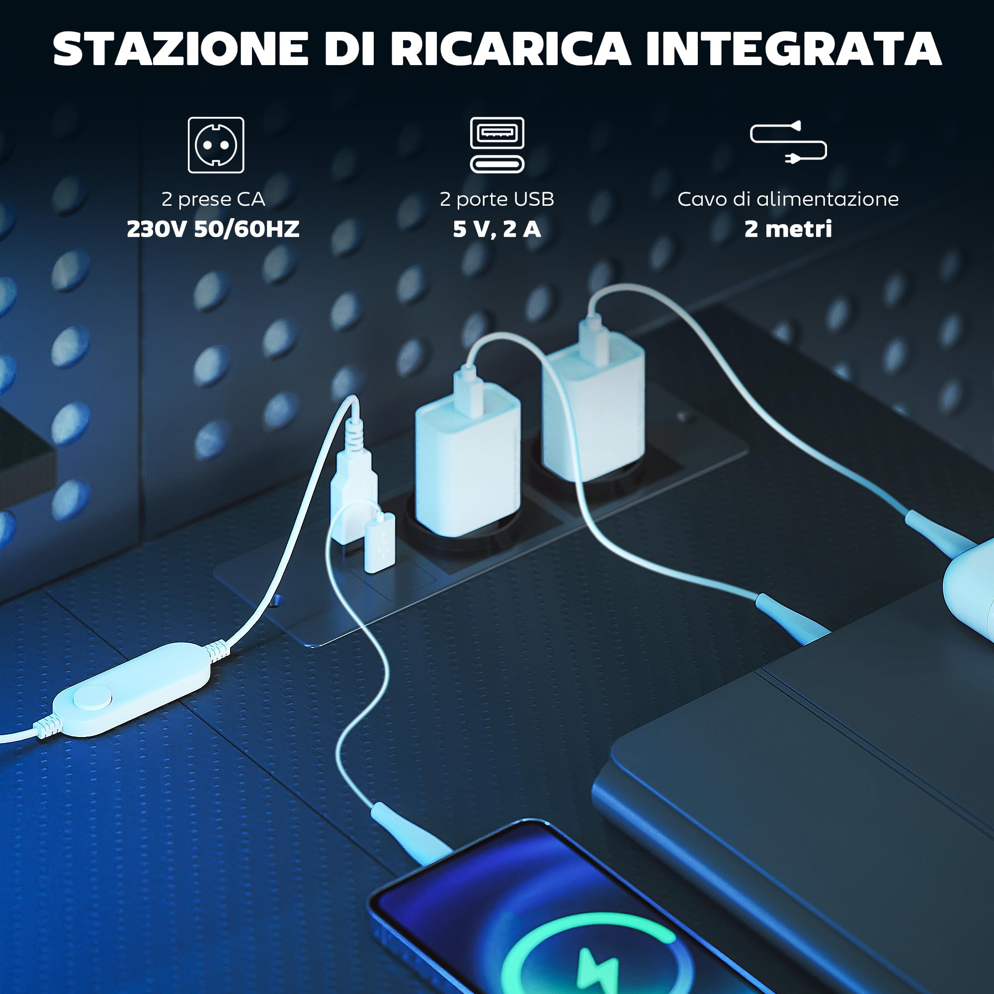 HOMCOM Scrivania Gaming Reversibile ad L con LED, Prese Elettriche, 114.5x82cm Scrivania Angolare con Supporto per Monitor e Ripiani Regolabili a Rete, Postazione Gaming per Casa Ufficio Studio, Nero