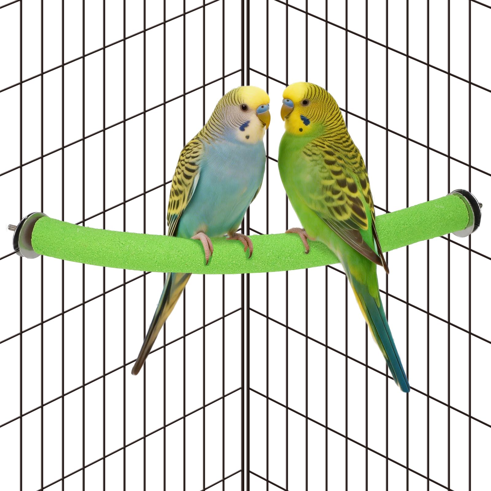 Rypet 90-Degree Parrot Perch for Cage Corner, Quartz Bird Perch (Green S)