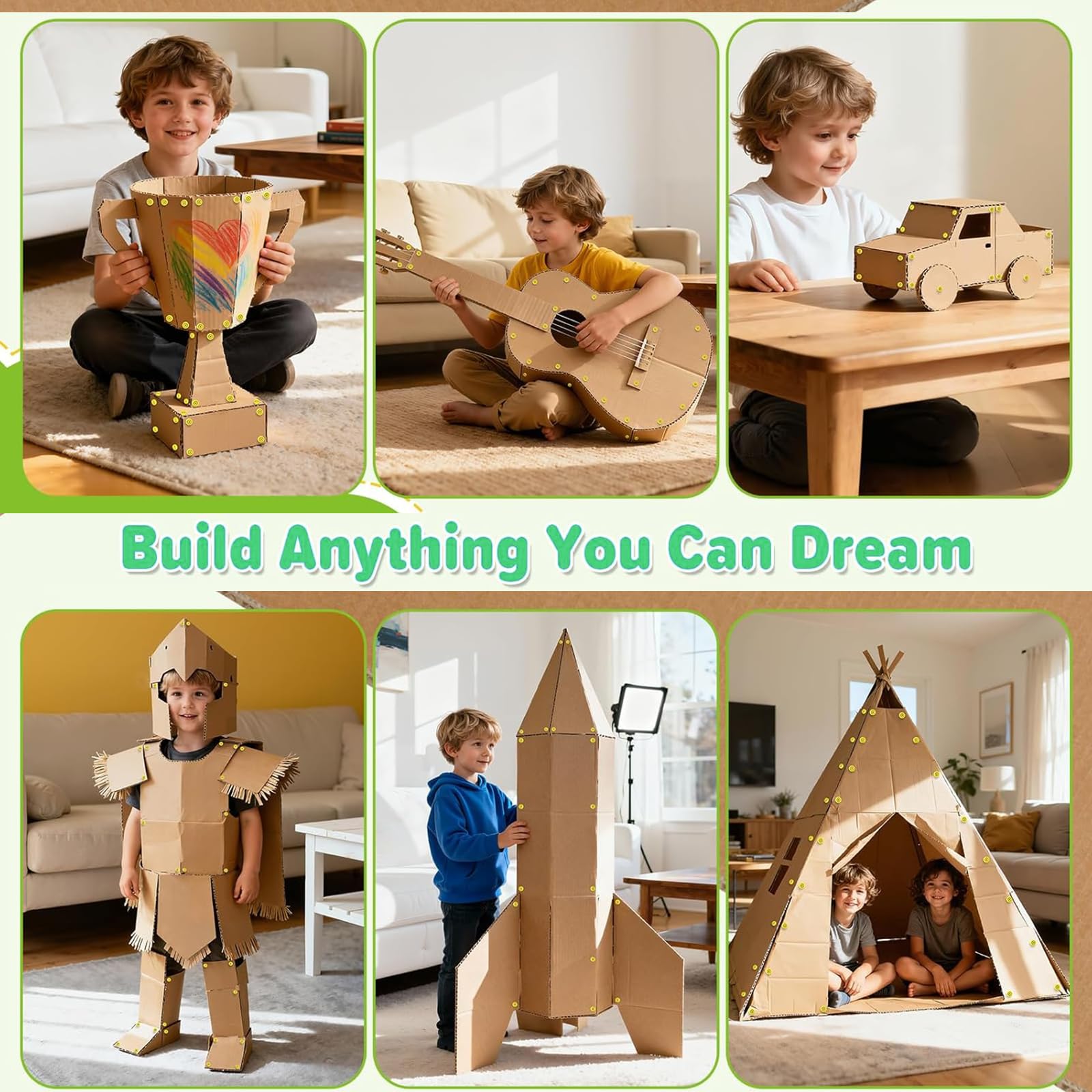 Kit di Costruzione in Cartone per Bambini, Utensili Sicuri per Taglio Cartone, Gioco Creativo Educativo STEM, per DIY in Famiglia, Scuola, attività Creative