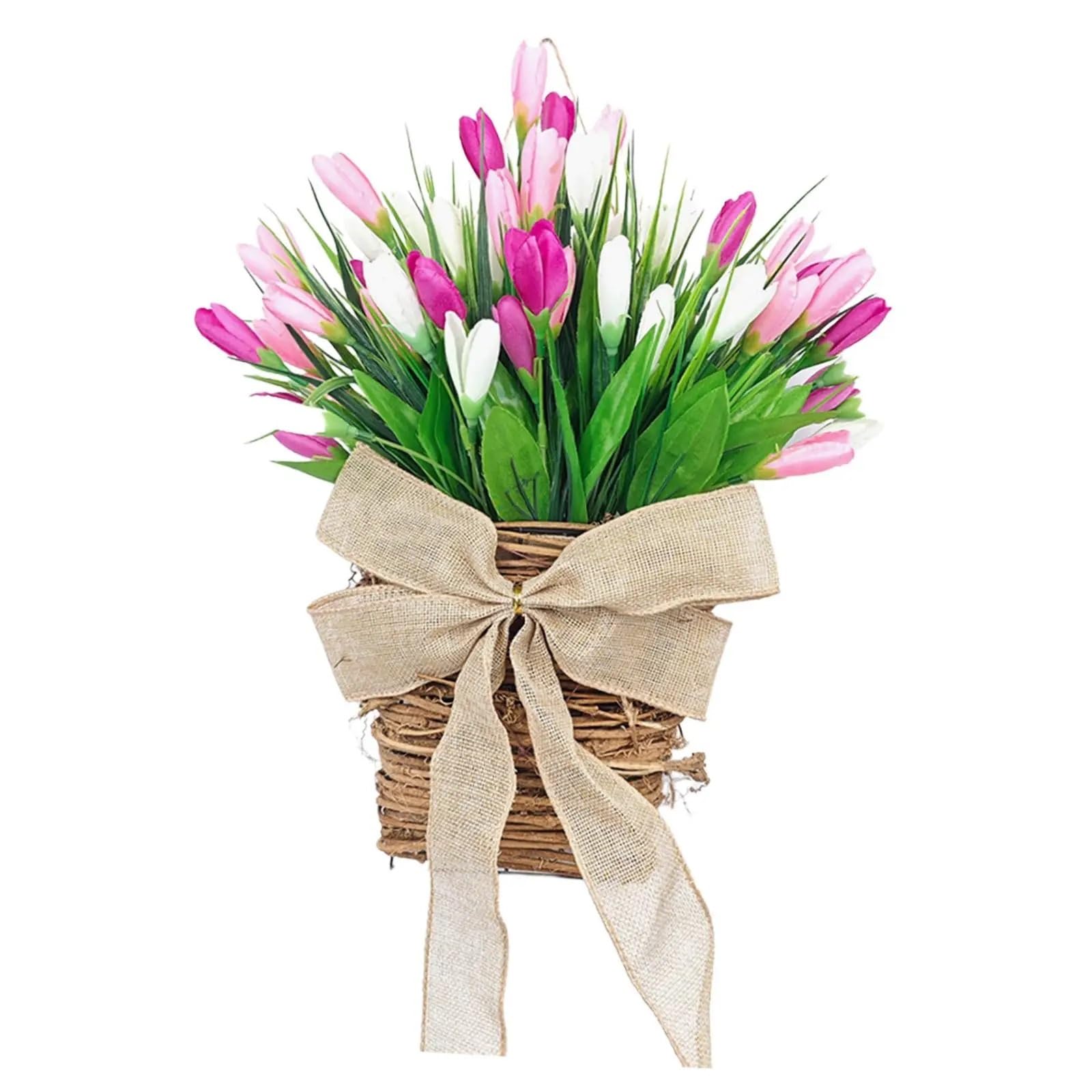 Ghirlanda di Fiori appesi alla Porta d'ingresso, Fiori di Tulipano Artificiali, Composizione Floreale for Matrimoni, Ghirlanda Primaverile for inaugurazione della casa all'aperto.