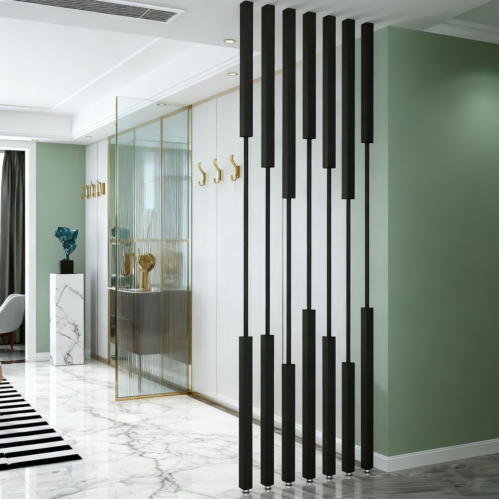 Entrance Hall Partition Screen Column Floor To Ceiling, Freestanding Room Divider Post for Living Room, Modern Metal Slats Wall Separator, Privacy Screens(8pcs-B,245cm/97in/8.04ft)