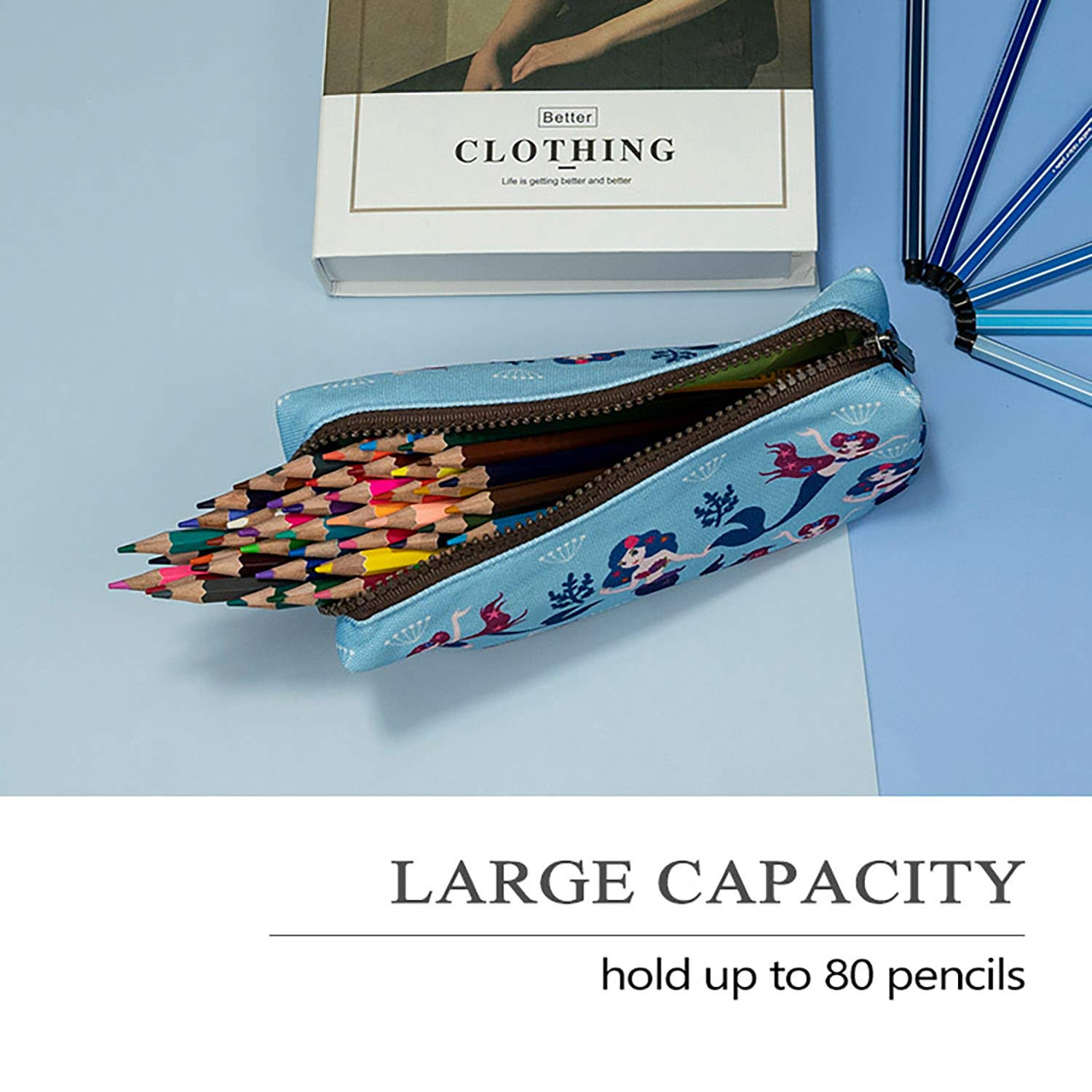 LParkin Cute Mermaid Pencil Case Canvas Pen Bag Pouch Gadget Stationary Case Makeup Cosmetic Bag Kawaii Box