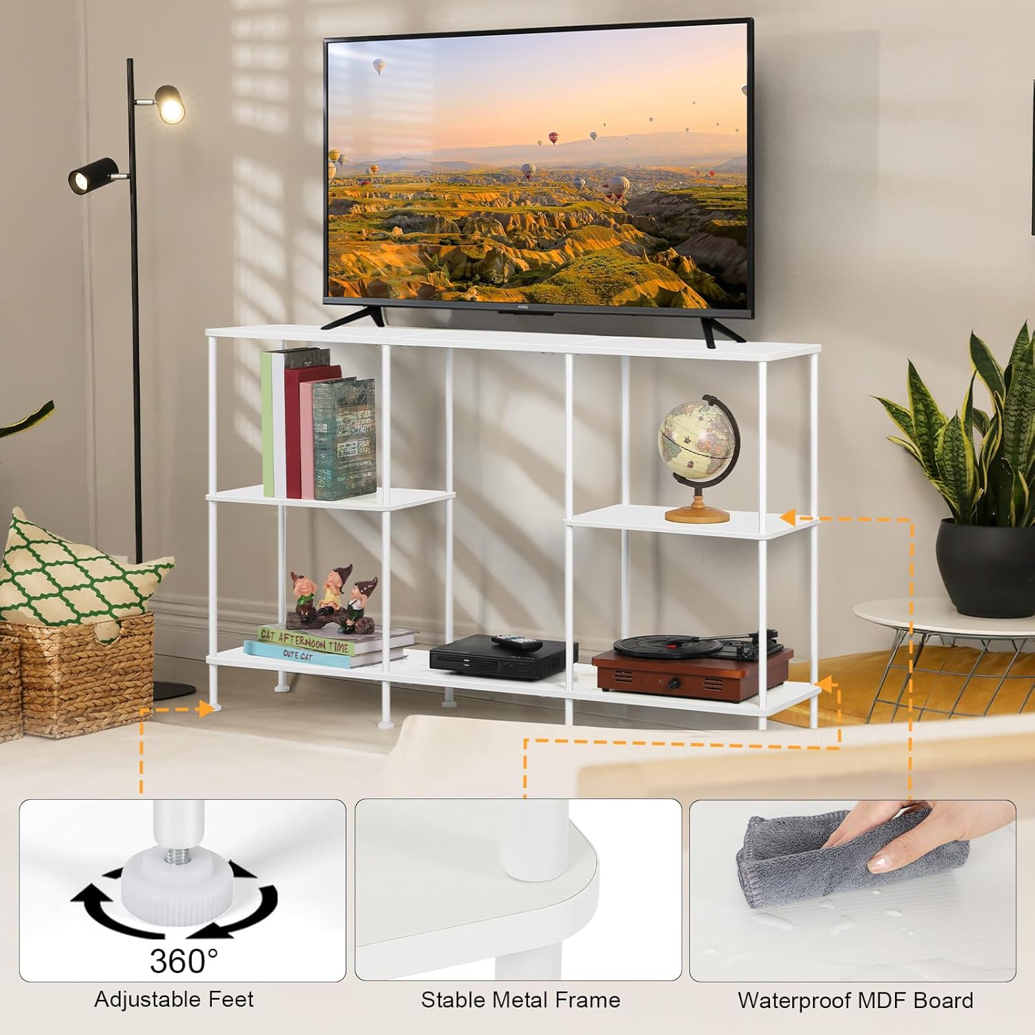 TV Stand for 50 Inch TV, White TV Stands for Living Room, 3 Tier Tall Entertainment Center with Storage Shelves, Narrow Console Table for Bedroom, Wood Media Stand TV Cabinet for Small Spaces, White