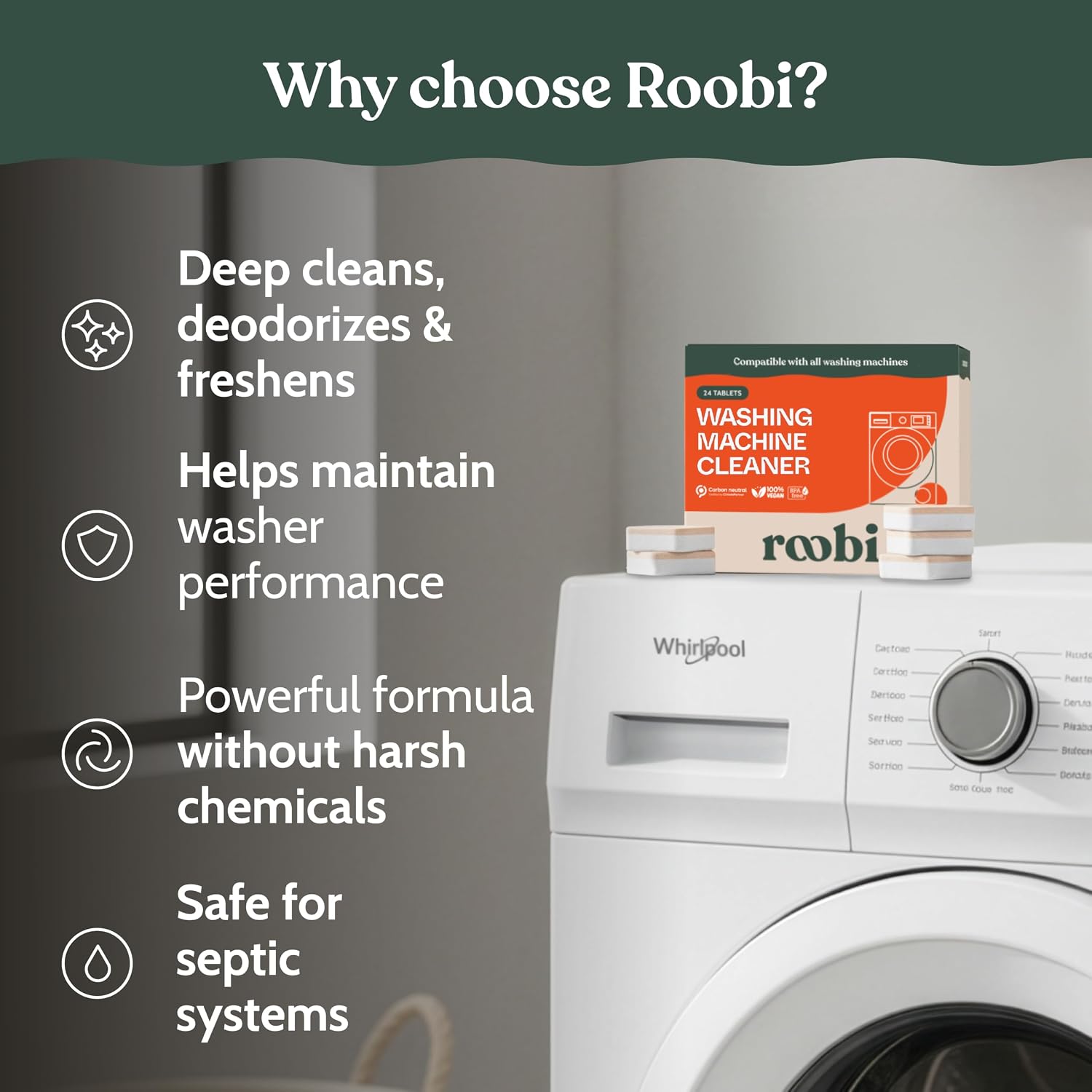 Roobi Washing Machine Cleaner Tablets, 24-Pack