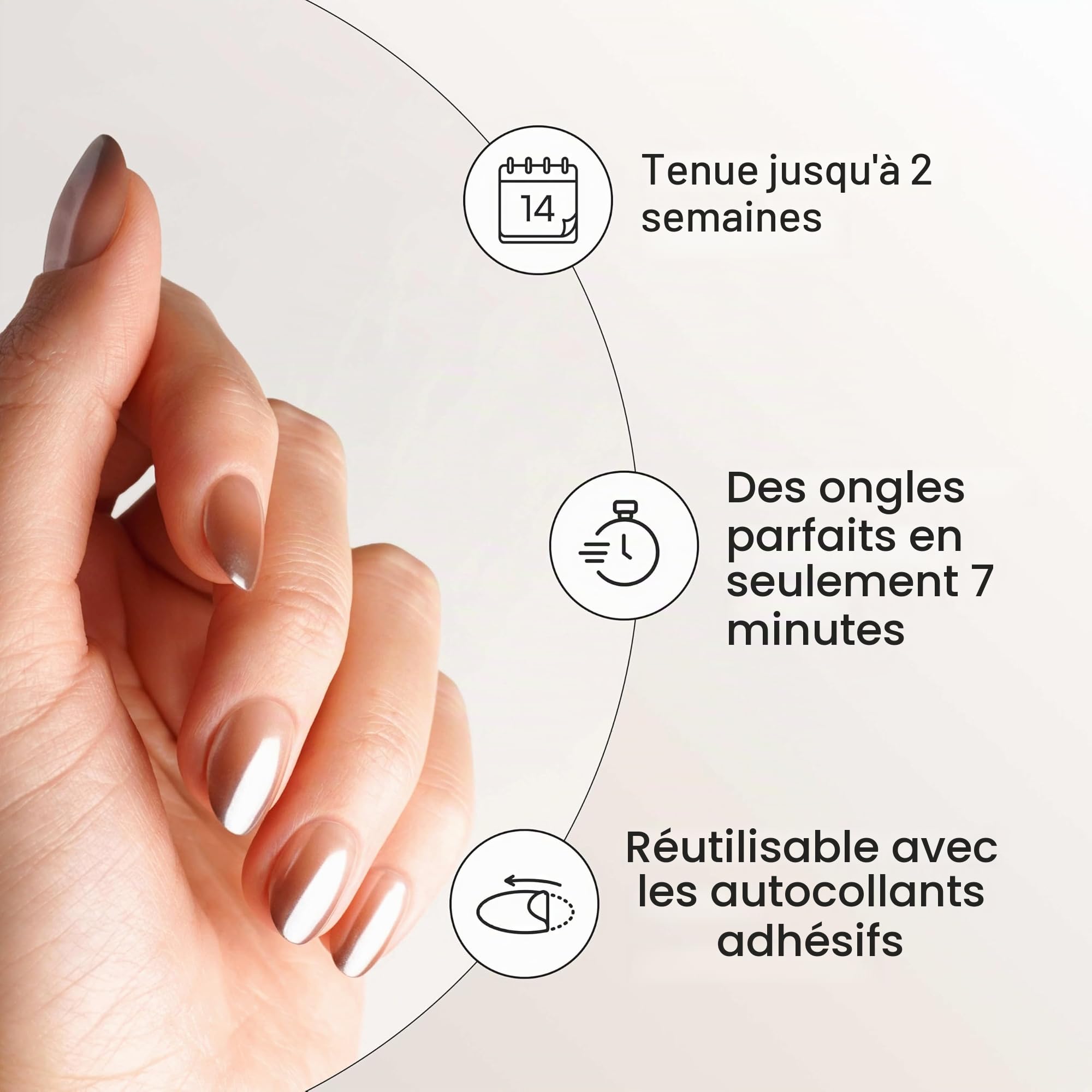 DOONAILS® Lot de 30 faux ongles à presser en gel souple Brownie - Ronds courts - Marron nude - Ombre chromé - Ongles à coller - Couverture complète - Qualité salon