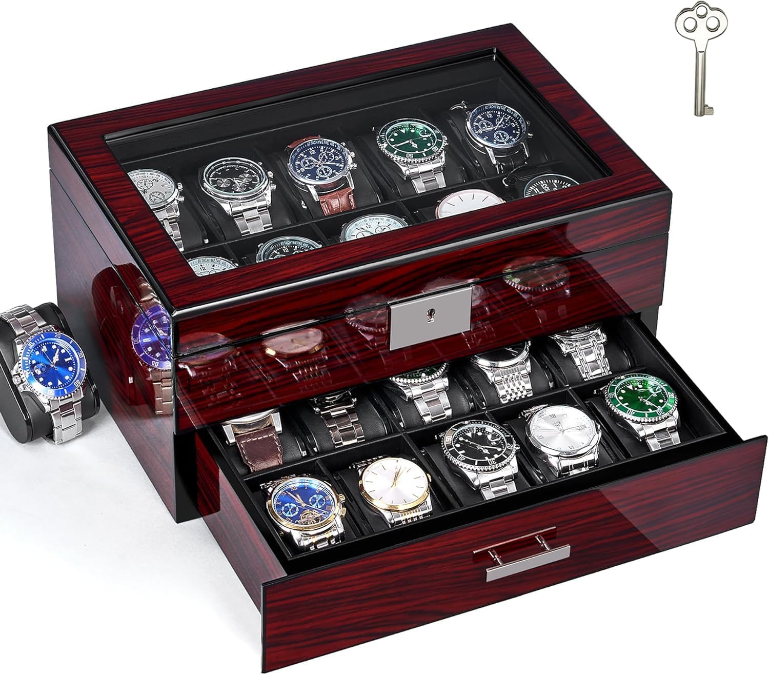 ANWBROAD Caja de 2 Niveles para 20 Relojes con Cerradura